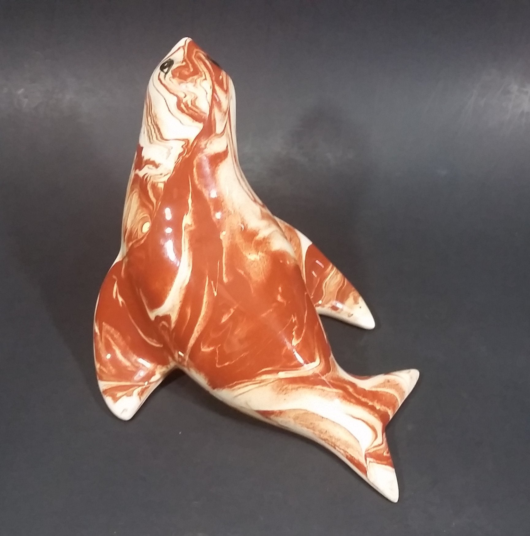 Ceramitique Alaska Clay Ceramic Brown Swirl Seal Figurine - Signed Carol 7