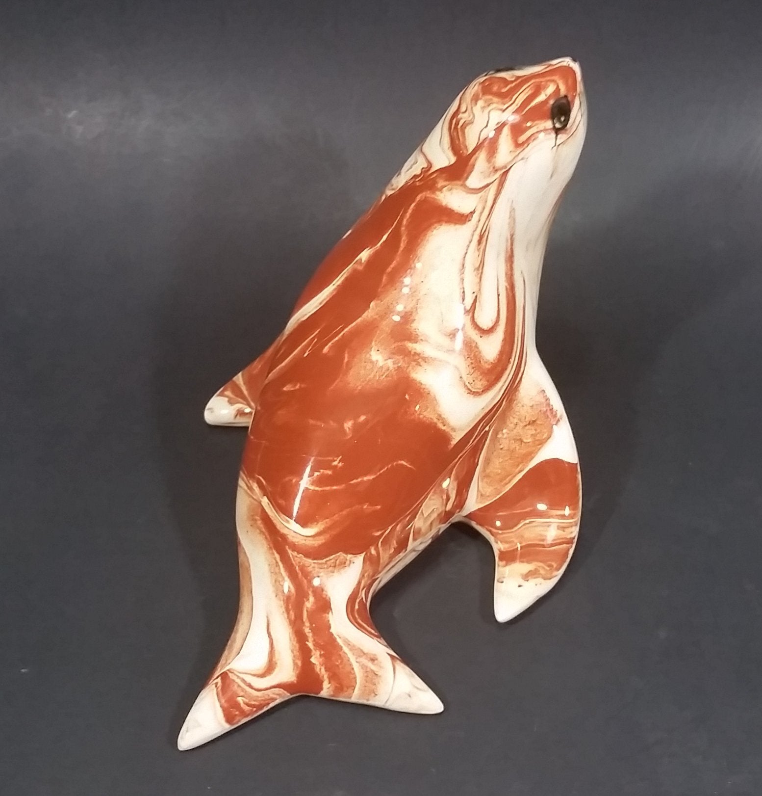 Ceramitique Alaska Clay Ceramic Brown Swirl Seal Figurine - Signed Carol 8