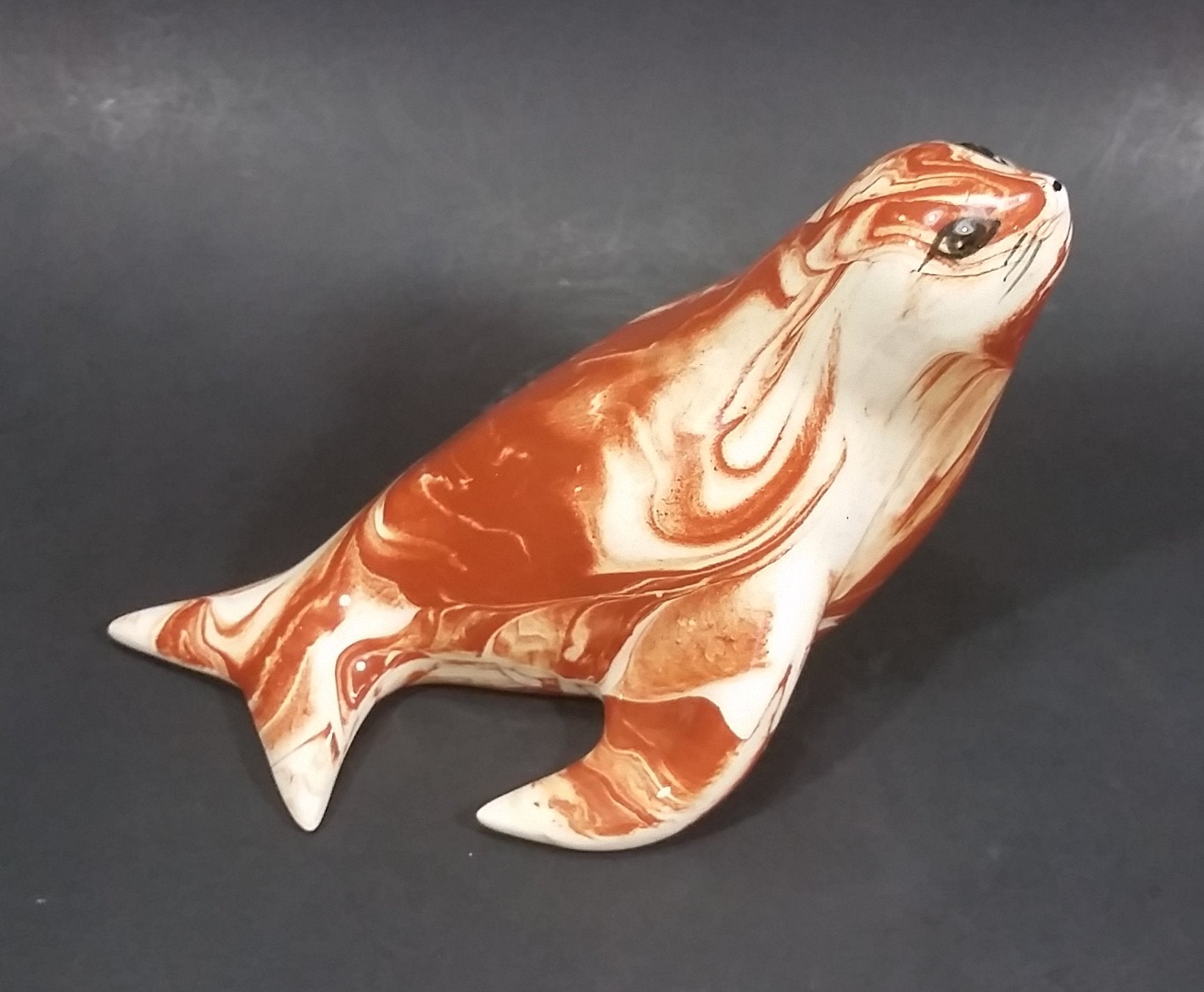 Ceramitique Alaska Clay Ceramic Brown Swirl Seal Figurine - Signed Carol 9