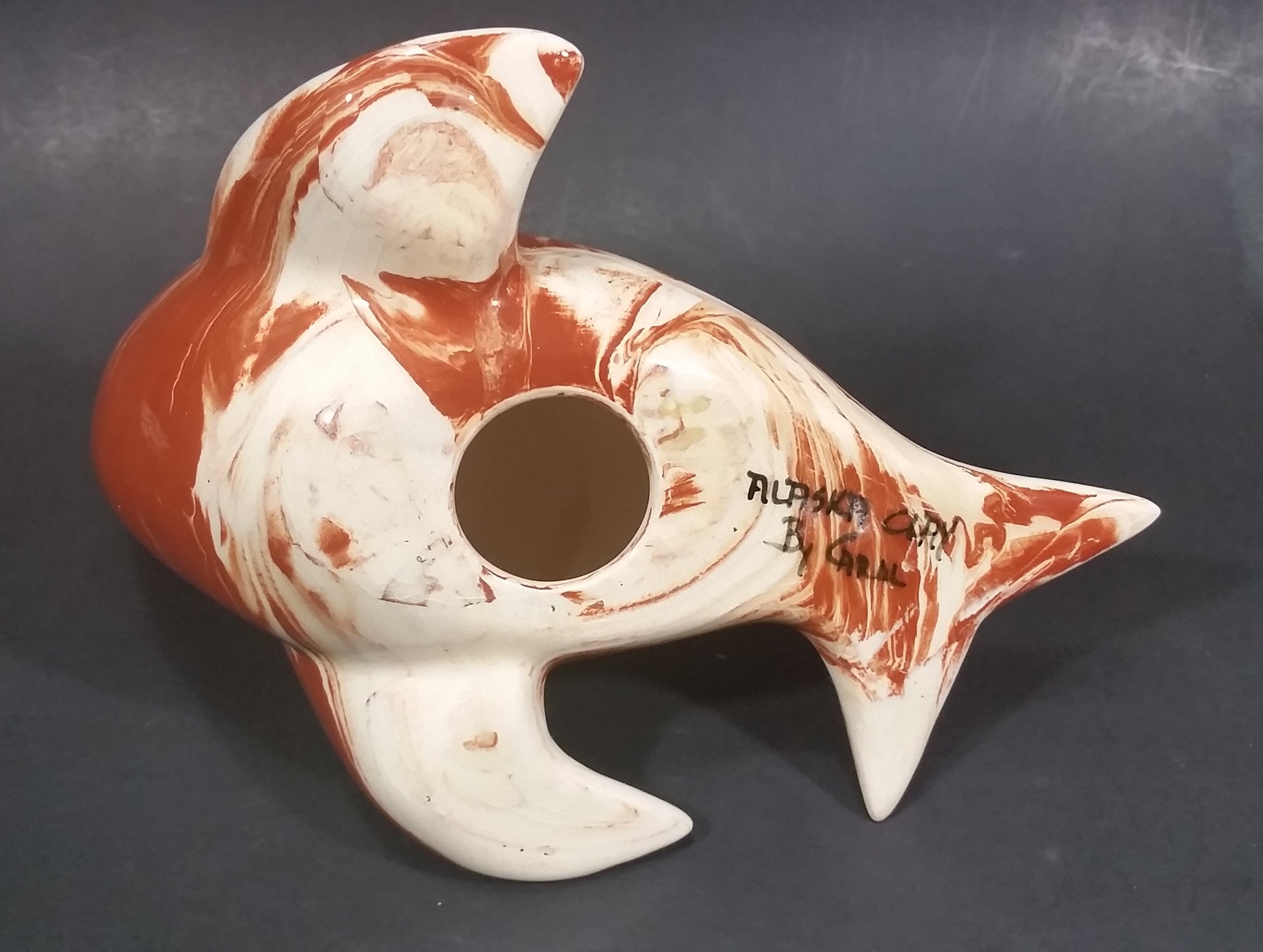 Ceramitique Alaska Clay Ceramic Brown Swirl Seal Figurine - Signed Carol 12