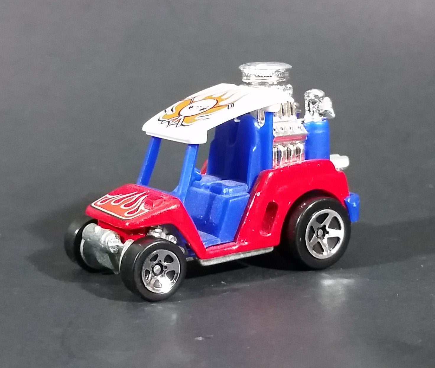 2000 Hot Wheels Tee'd Off Red and Purple with Orange Flames Golf Cart Hot Rod Die Cast Toy Car