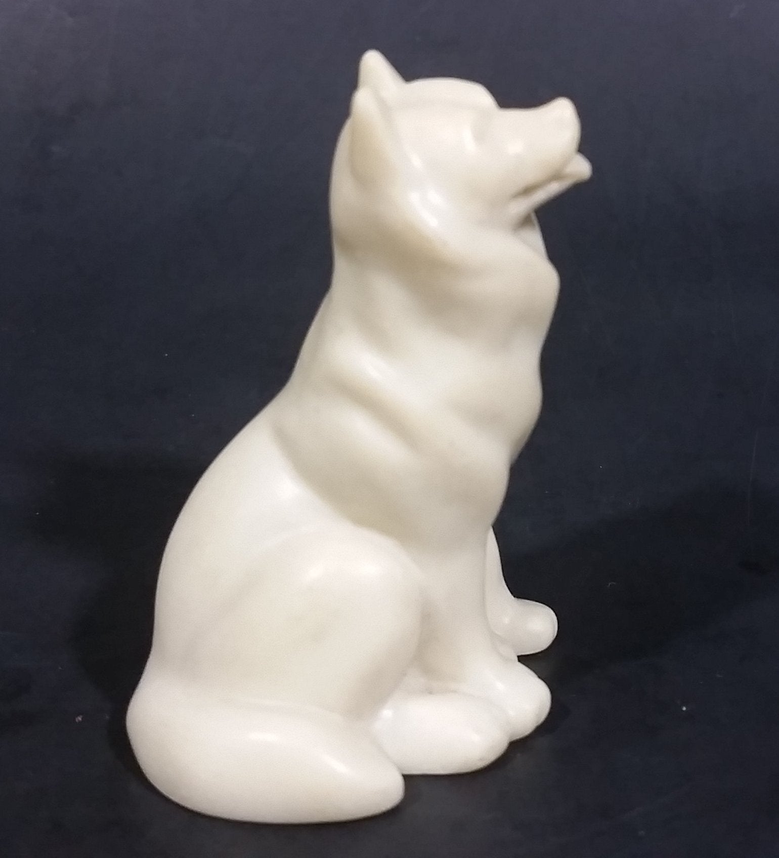 Small Marble Resin White Soapstone look Wolf Dog Sculpture Figurine