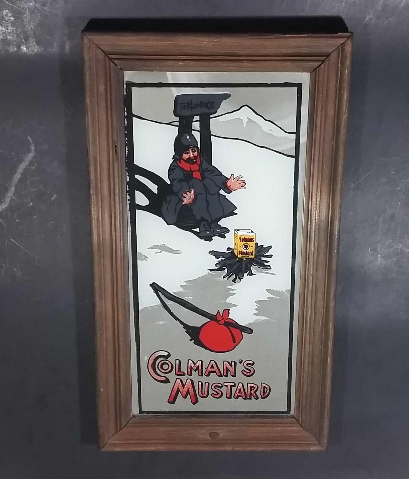 Rare Colman's "To Klondike" Mustard Wood Framed Advertising Mirror