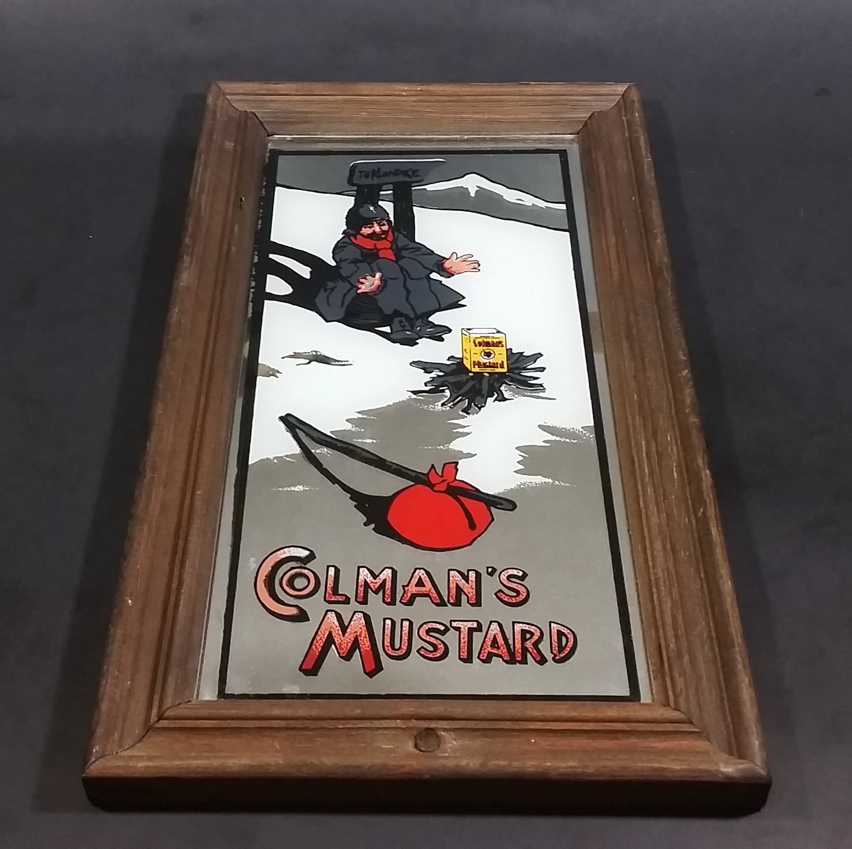 Rare Colman's "To Klondike" Mustard Wood Framed Advertising Mirror 2