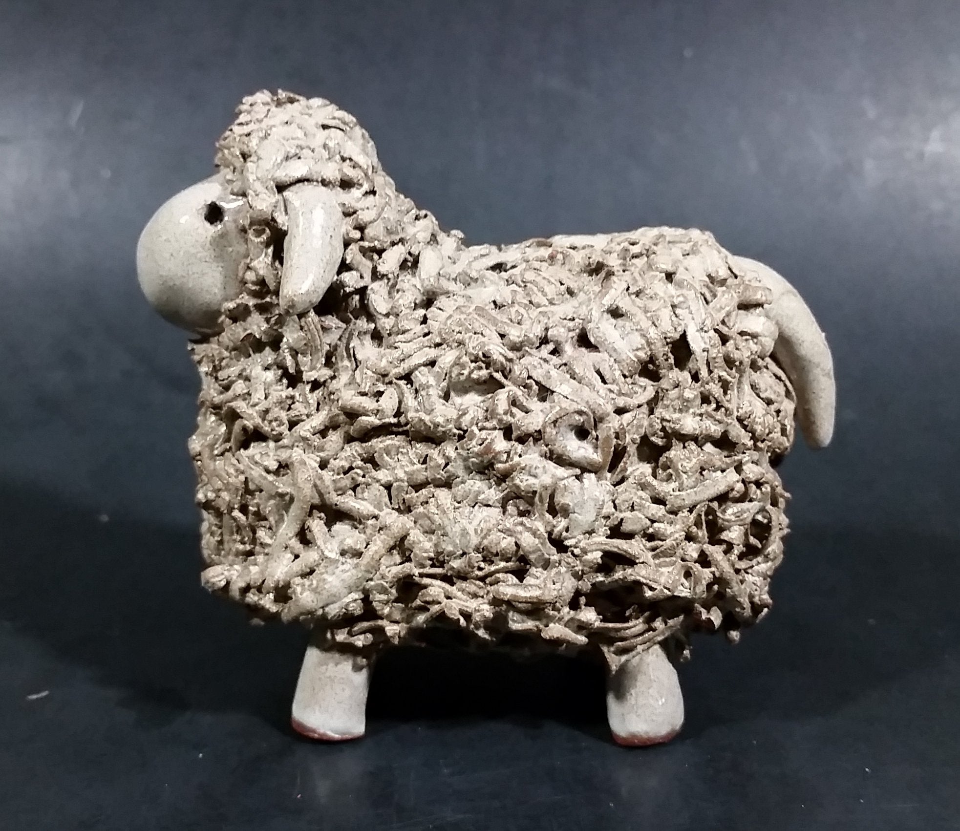 Vintage Red Clay Detailed Grey Sheep Figurine