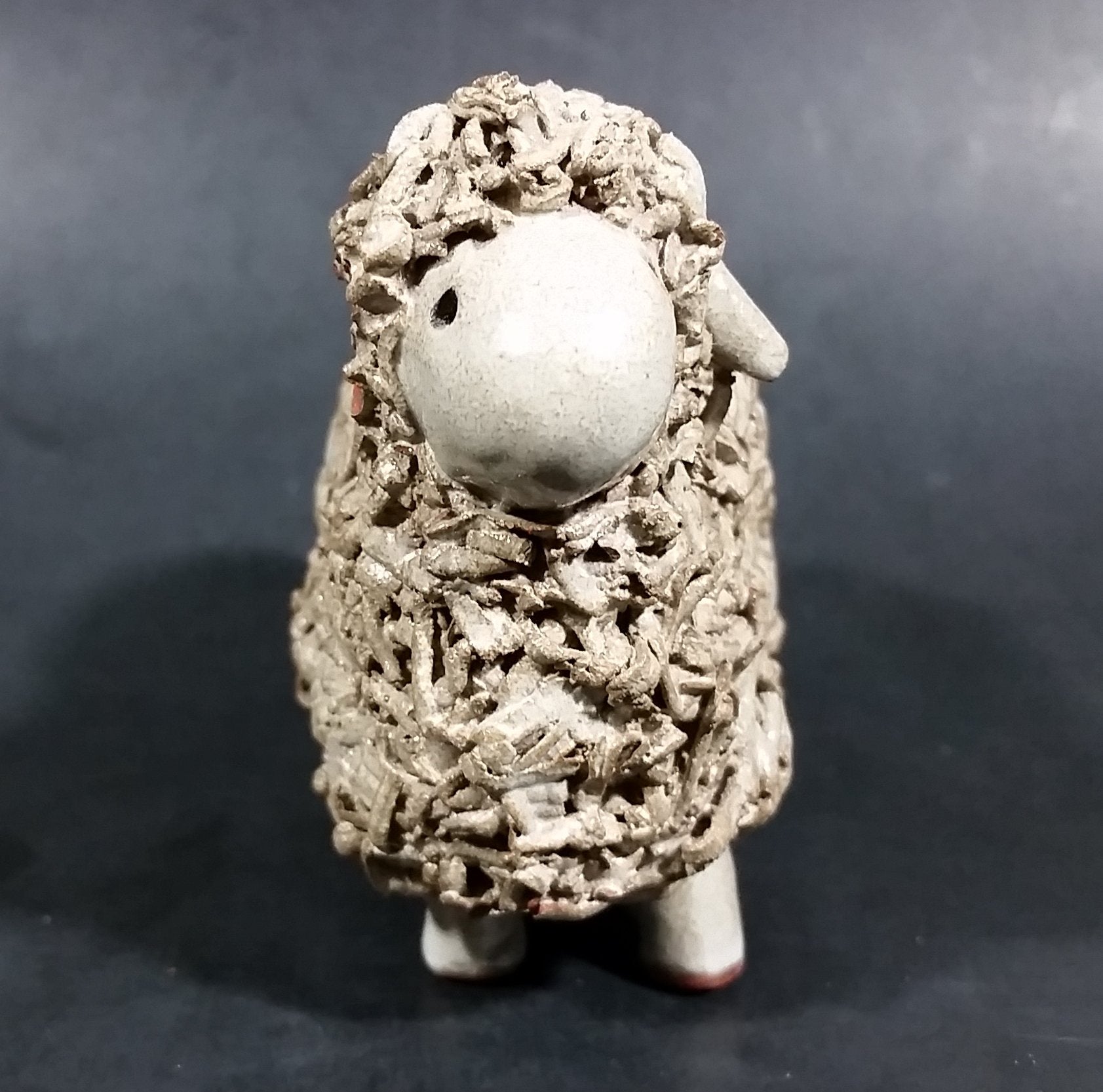 Vintage Red Clay Detailed Grey Sheep Figurine 2