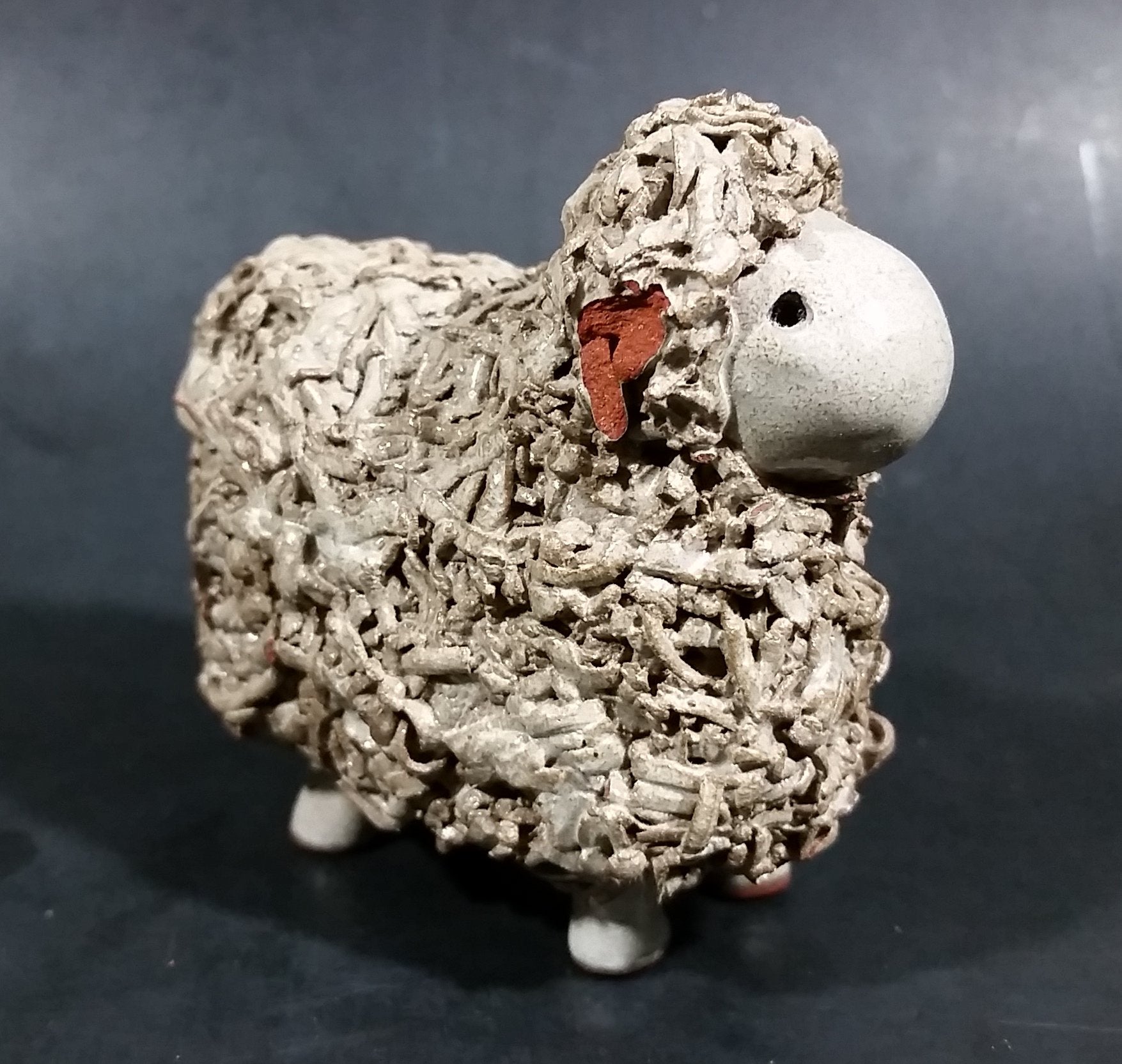 Vintage Red Clay Detailed Grey Sheep Figurine 3