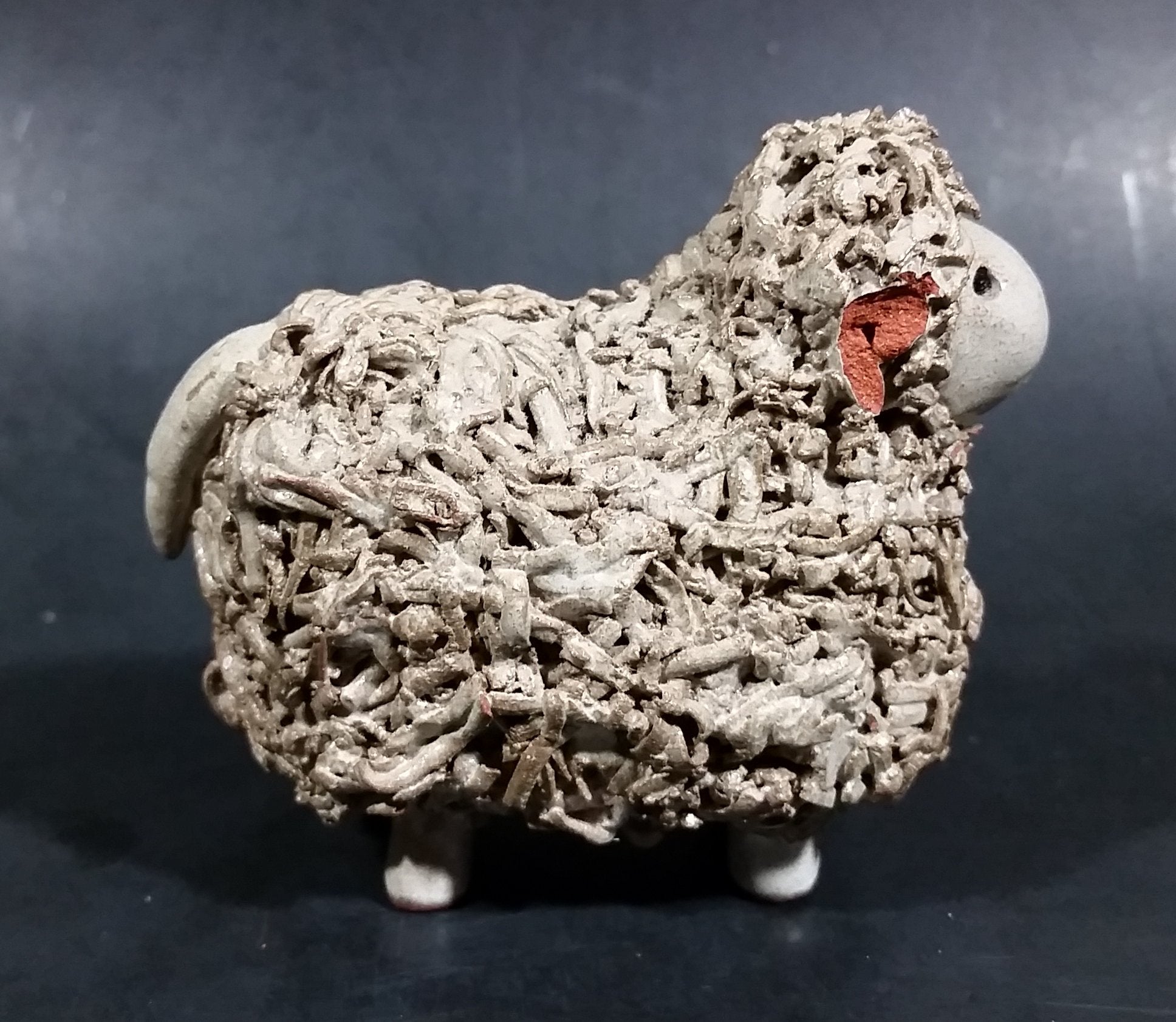 Vintage Red Clay Detailed Grey Sheep Figurine 4