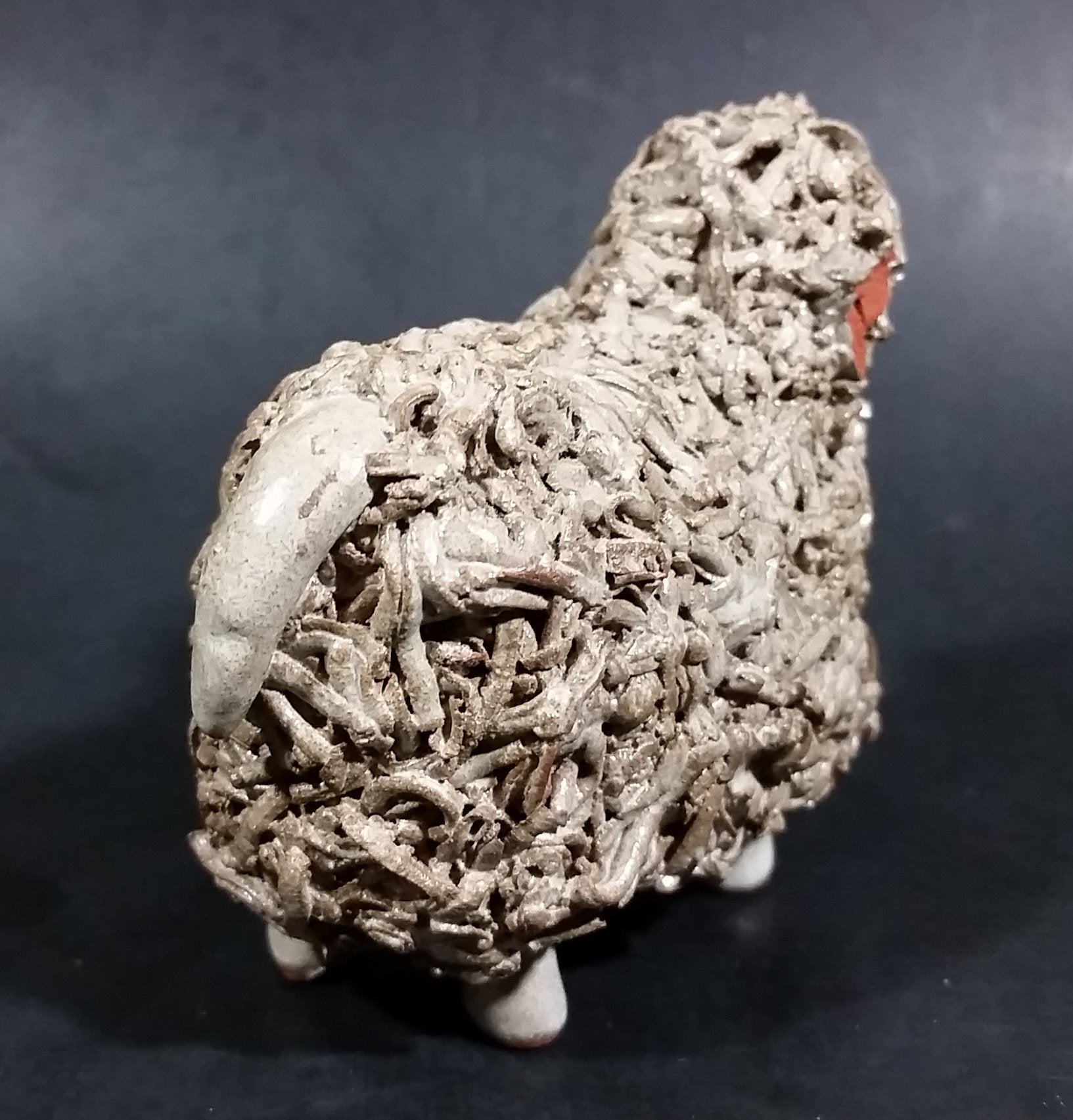Vintage Red Clay Detailed Grey Sheep Figurine 5