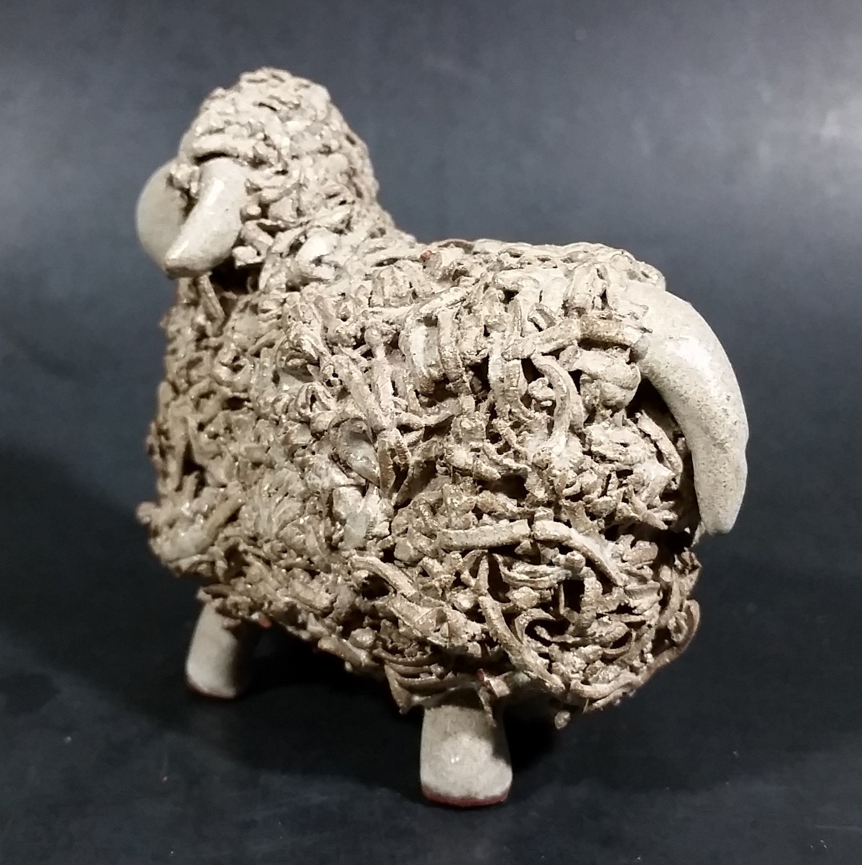 Vintage Red Clay Detailed Grey Sheep Figurine 7