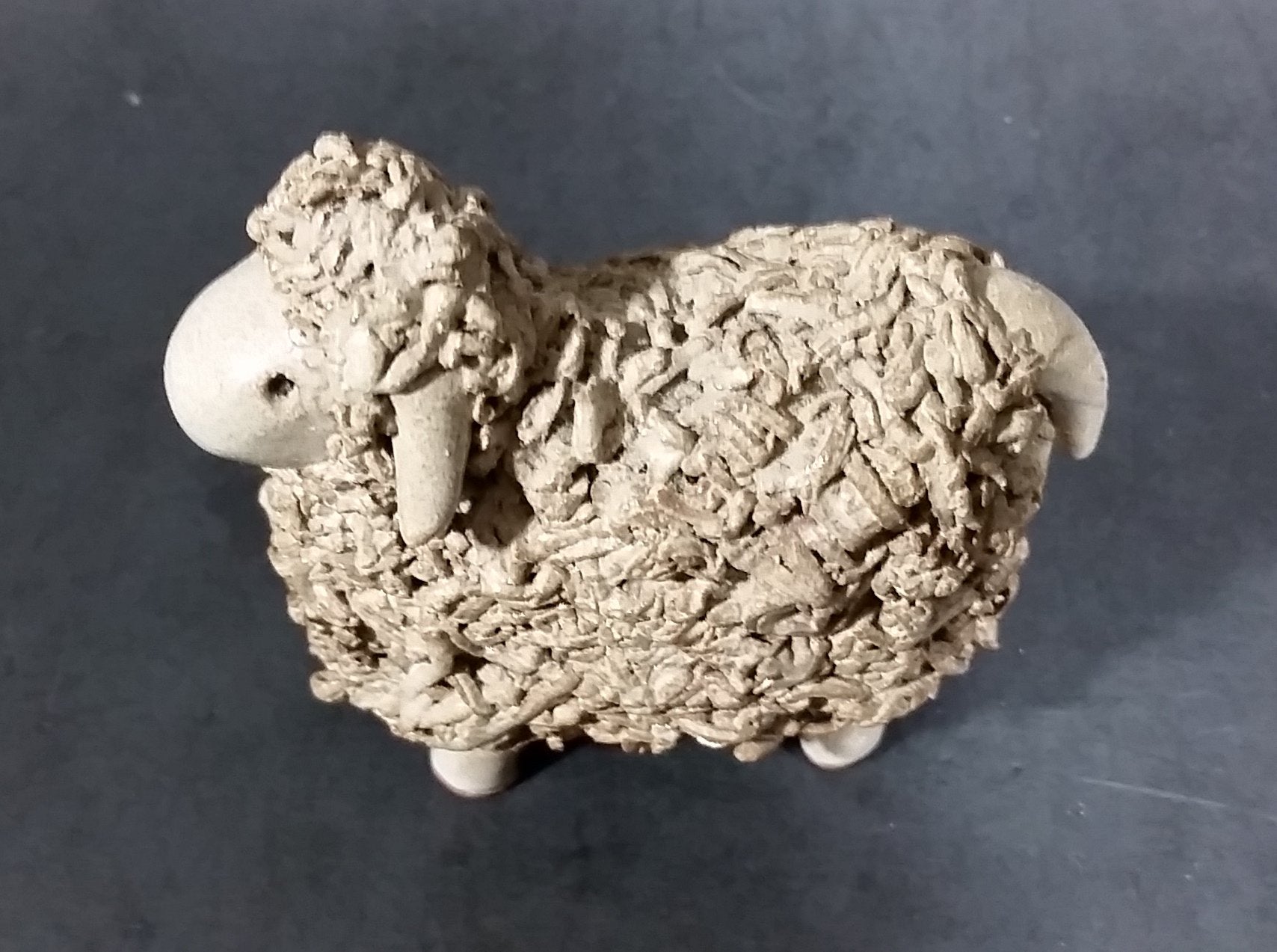 Vintage Red Clay Detailed Grey Sheep Figurine 8