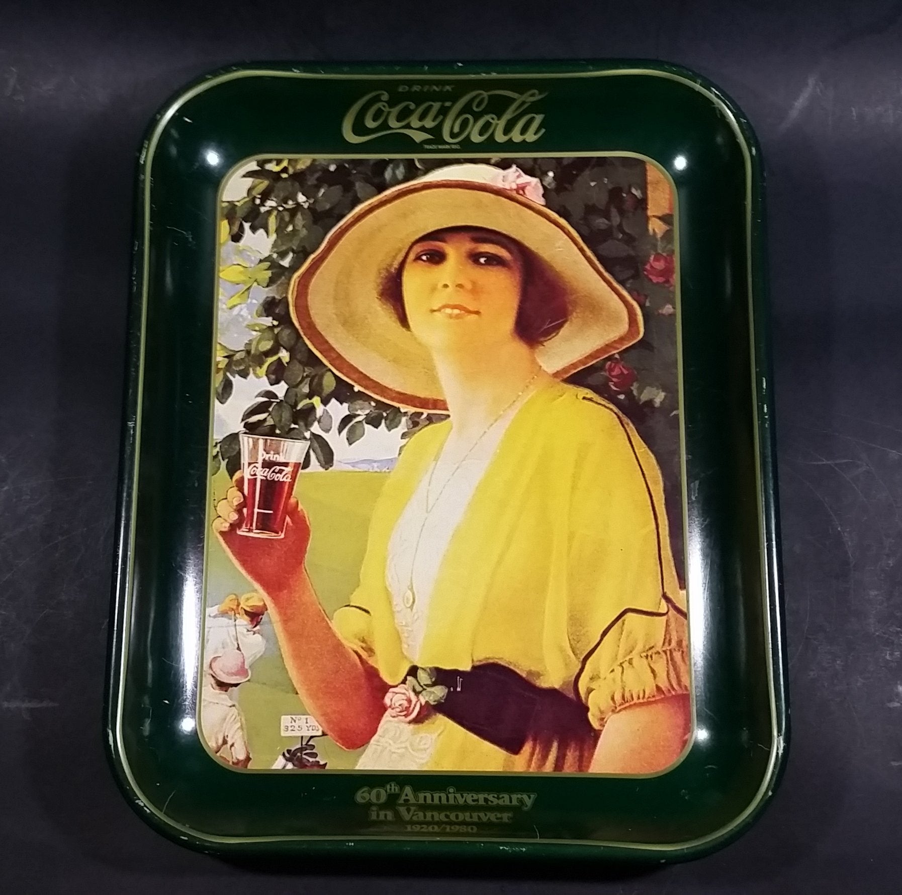 Vintage 1980 60th Anniversary of Coca-Cola in Vancouver 1920-1980 Yellow Dress Woman Official Tray