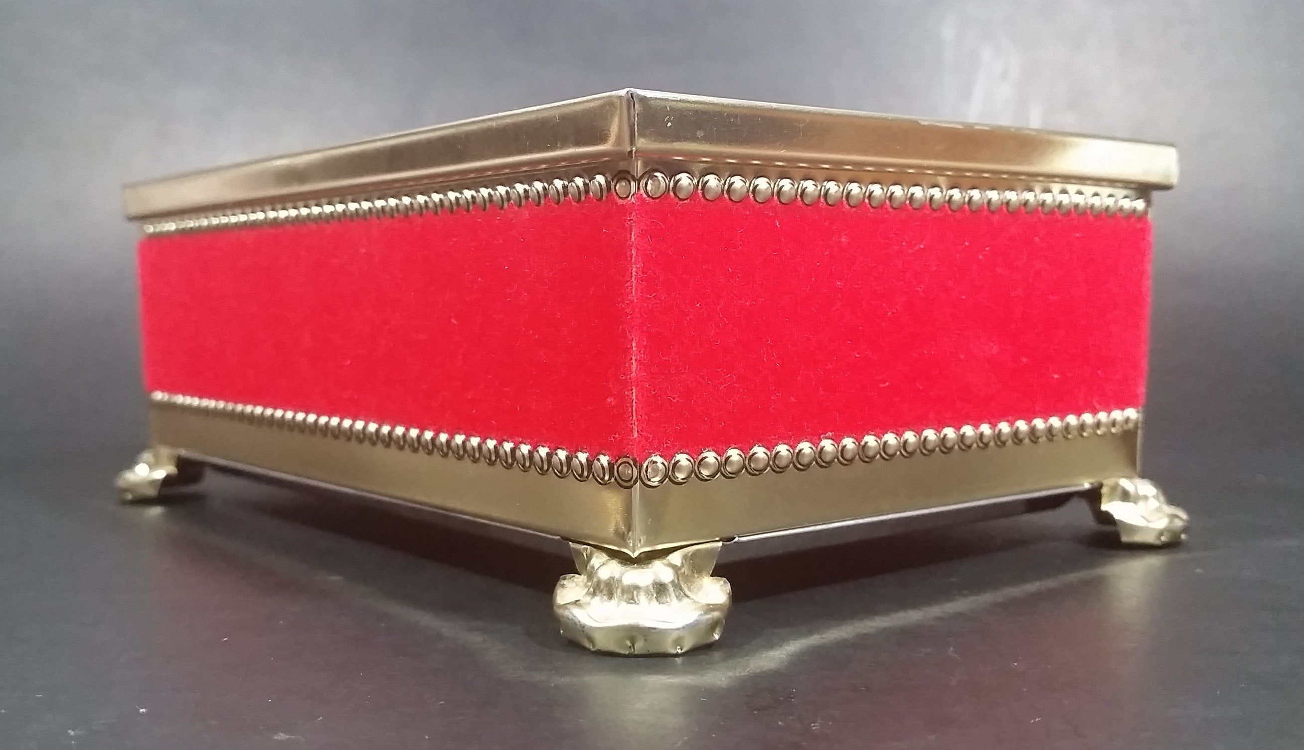 Vintage Blue Bird Confectionery Harry Vincent Limited Red Velvet Footed Toffee Tin - Hunnington England 4
