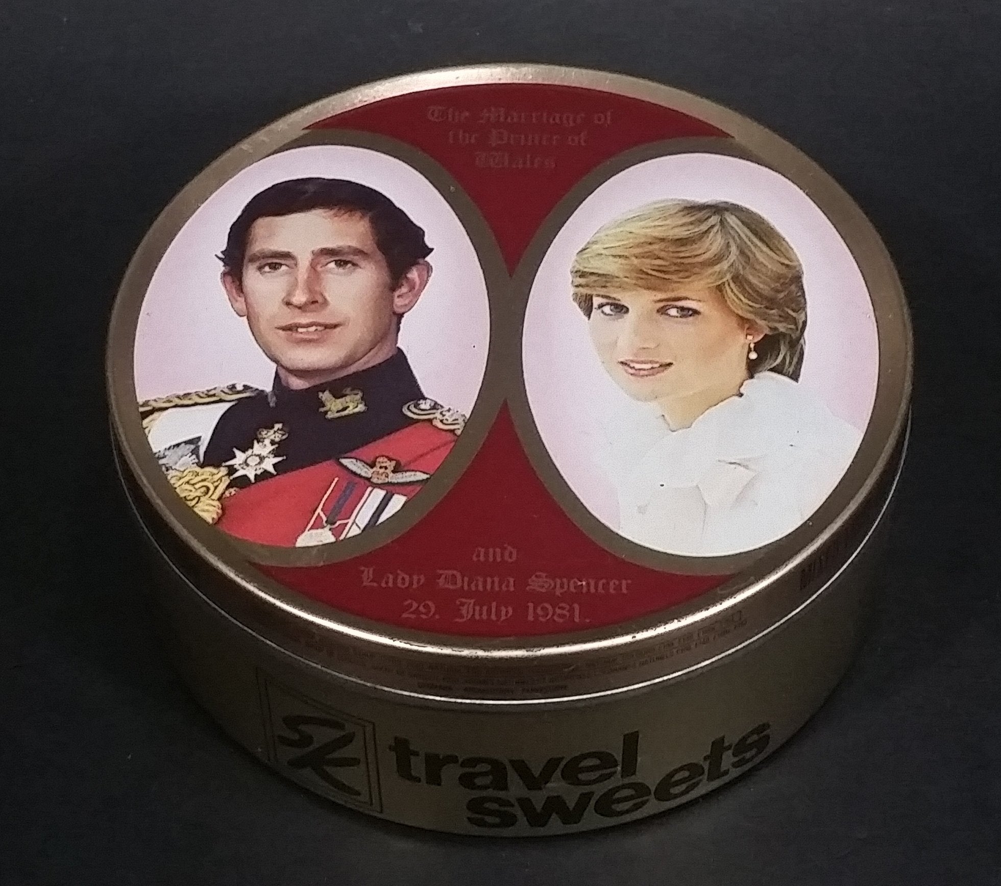 Vintage 1981 SK Travel Sweets The Marriage of the Prince of Wales and Lady Diana Spencer Collectible Tin