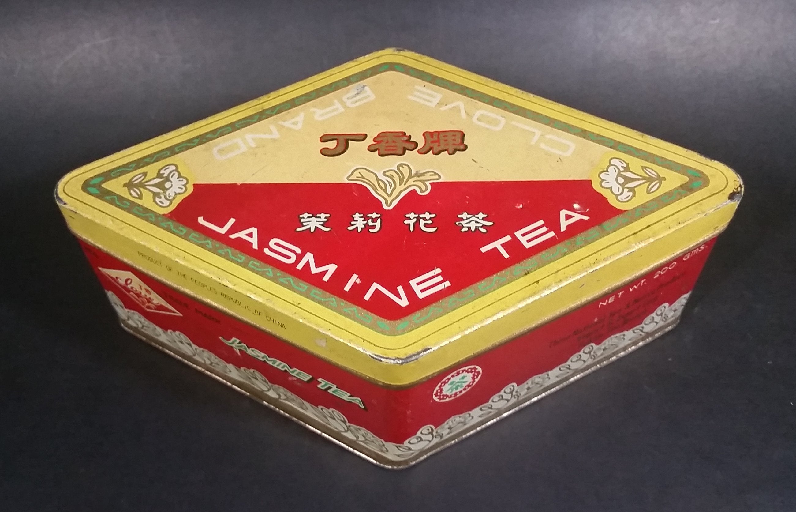 Vintage Clove Brand Jasmine Tea Tin China National Tea & Native Produce Import & Export Corp. Fukien Tea Branch