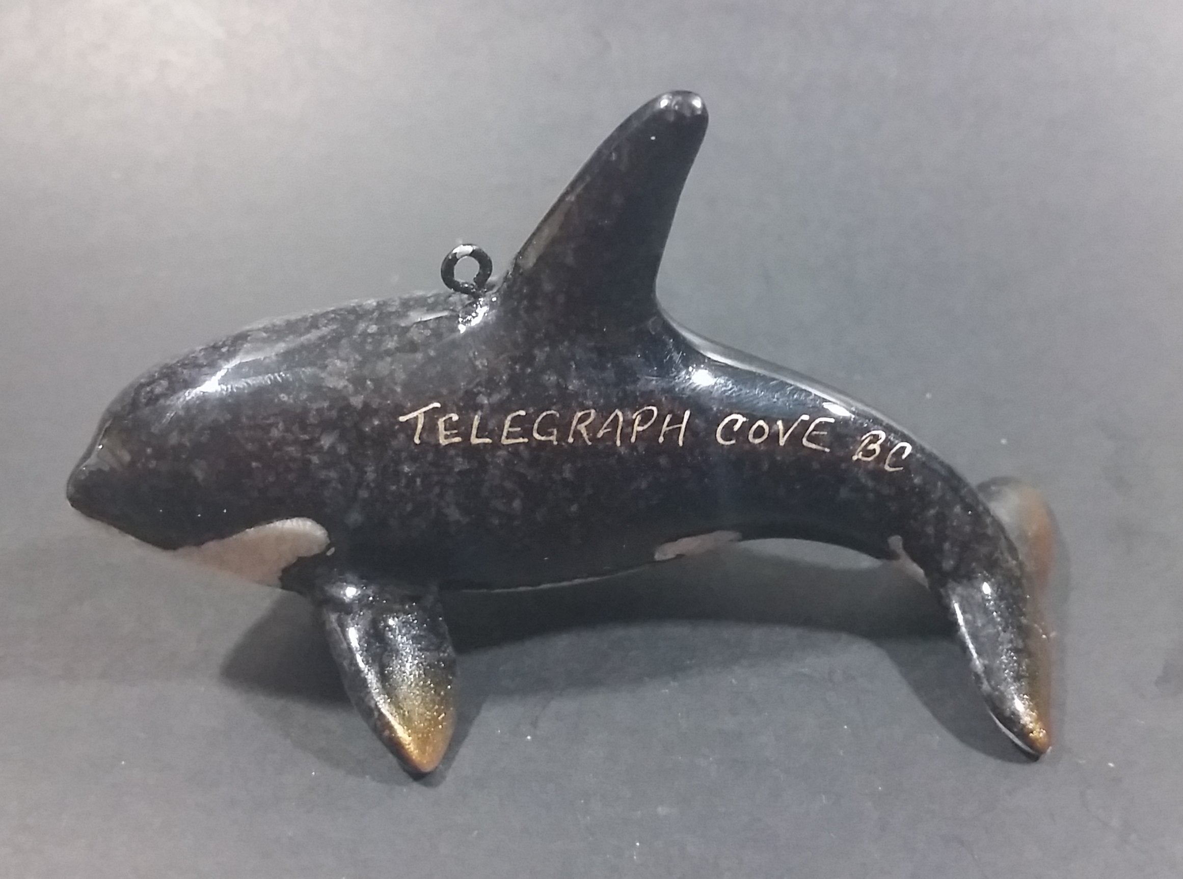 Vintage Telegraph Cove, B.C. Orca Killer Whale Ceramic Hanging Ornament Souvenir Travel Collectible