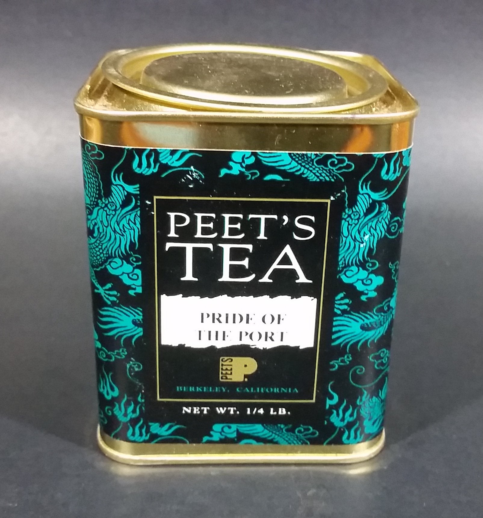 Collectible Peet's Tea Teal & Black Tin 'Pride of The Port' Berkeley, California 1/4 Lb Empty 12