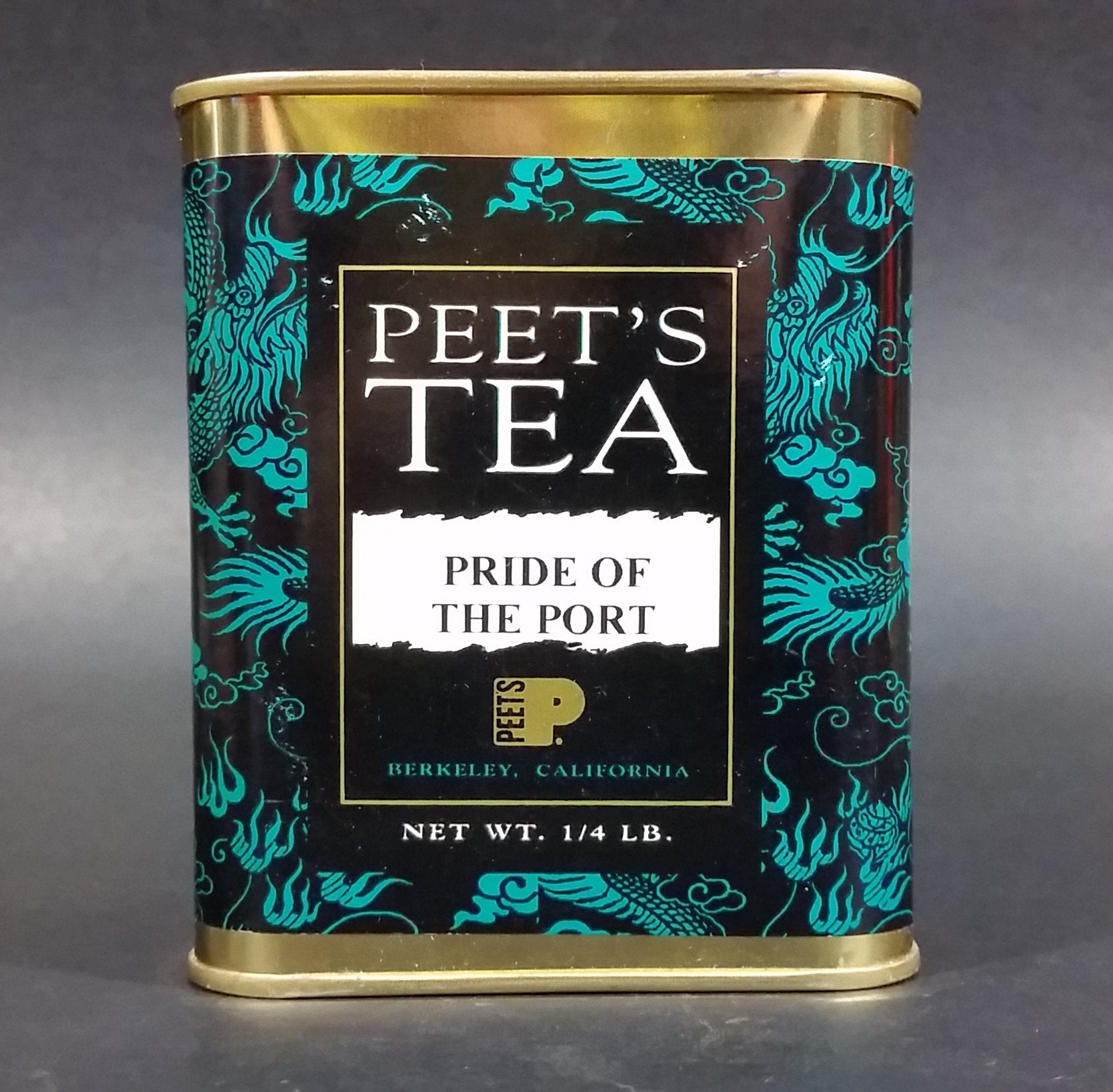 Collectible Peet's Tea Teal & Black Tin 'Pride of The Port' Berkeley, California 1/4 Lb Empty