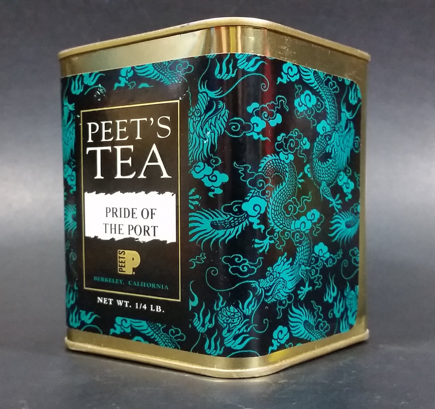 Collectible Peet's Tea Teal & Black Tin 'Pride of The Port' Berkeley, California 1/4 Lb Empty 2