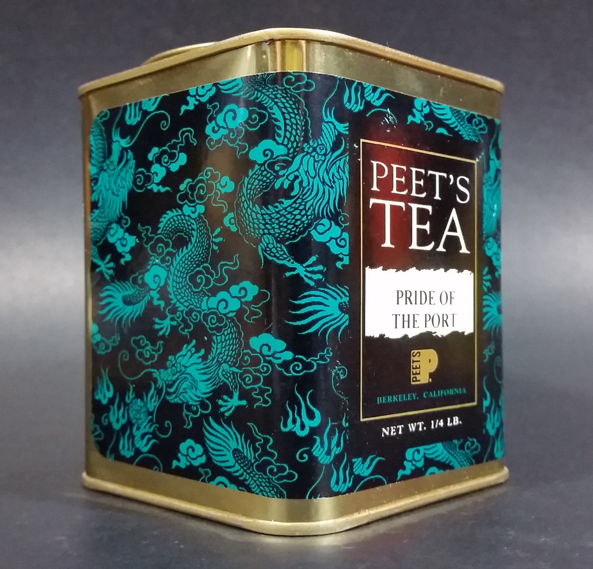 Collectible Peet's Tea Teal & Black Tin 'Pride of The Port' Berkeley, California 1/4 Lb Empty 8