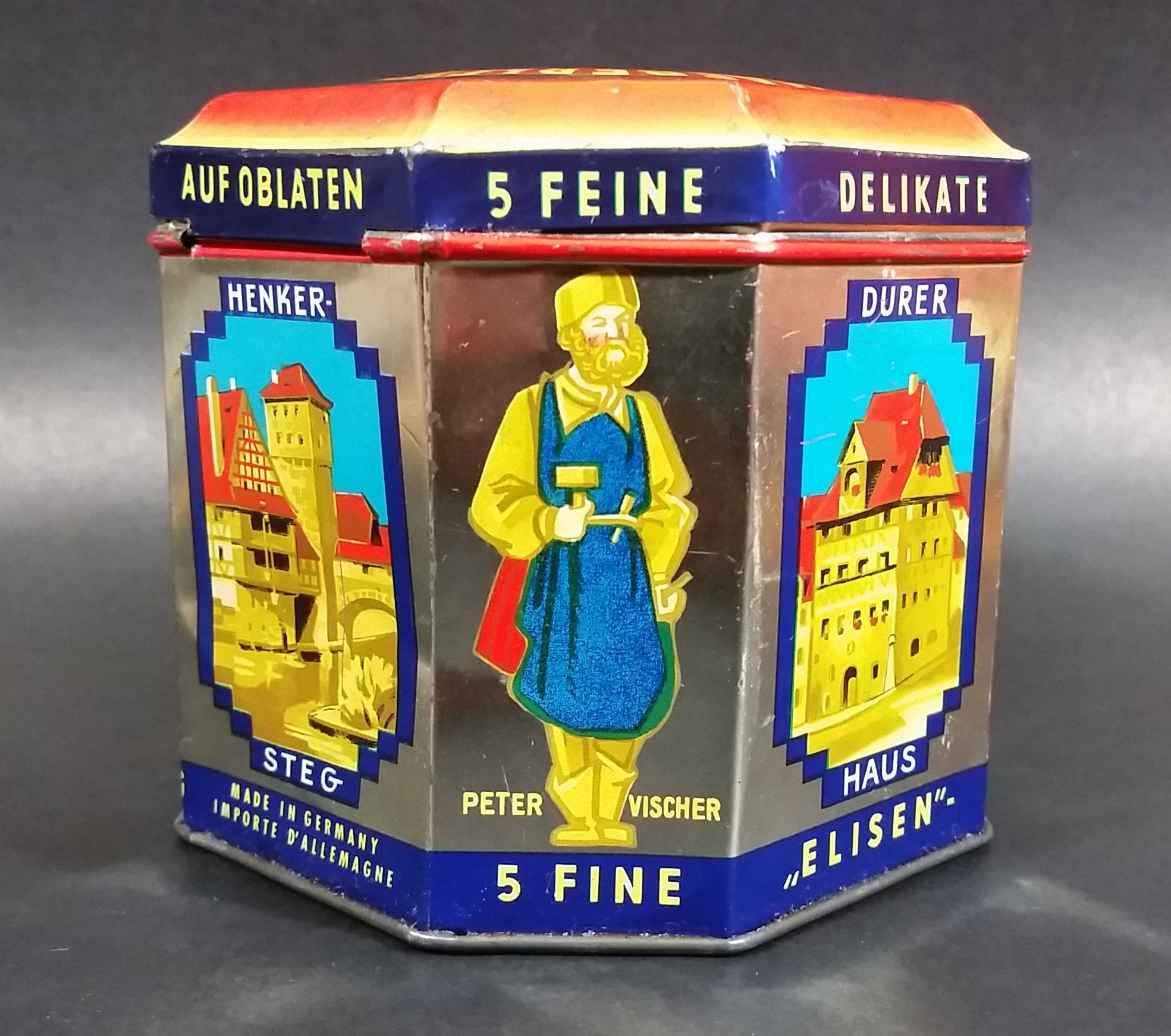 Vintage Haeberlein Metzger Nunnberg 5 Fine "Elisen" Spiced Cakes Empty Sweets Tin - Made in Germany 8