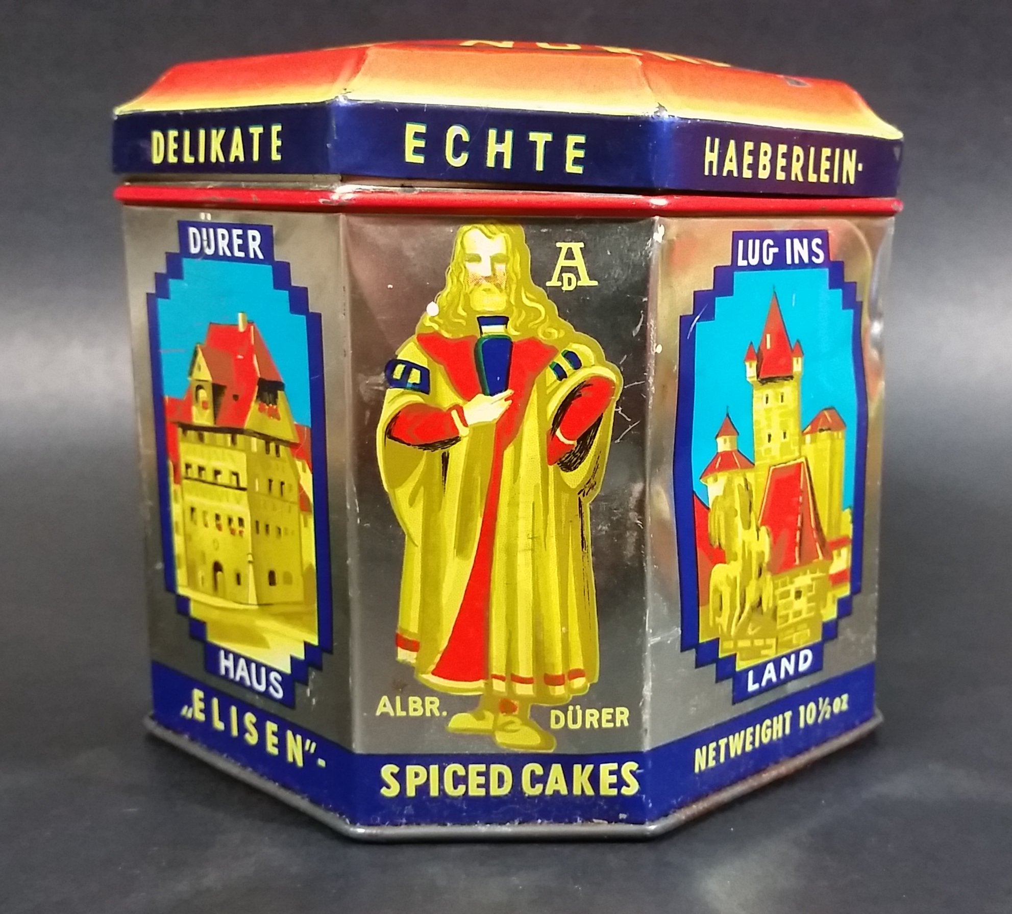 Vintage Haeberlein Metzger Nunnberg 5 Fine "Elisen" Spiced Cakes Empty Sweets Tin - Made in Germany 10