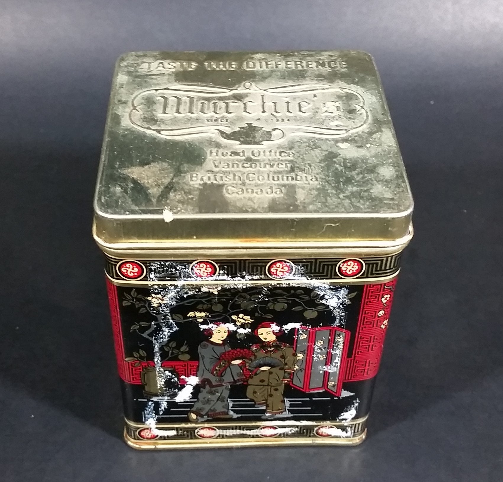 Collectible Murchie's "Taste The Difference" Red, Black, Gold Tea Tin Container - Vancouver, B.C. 11