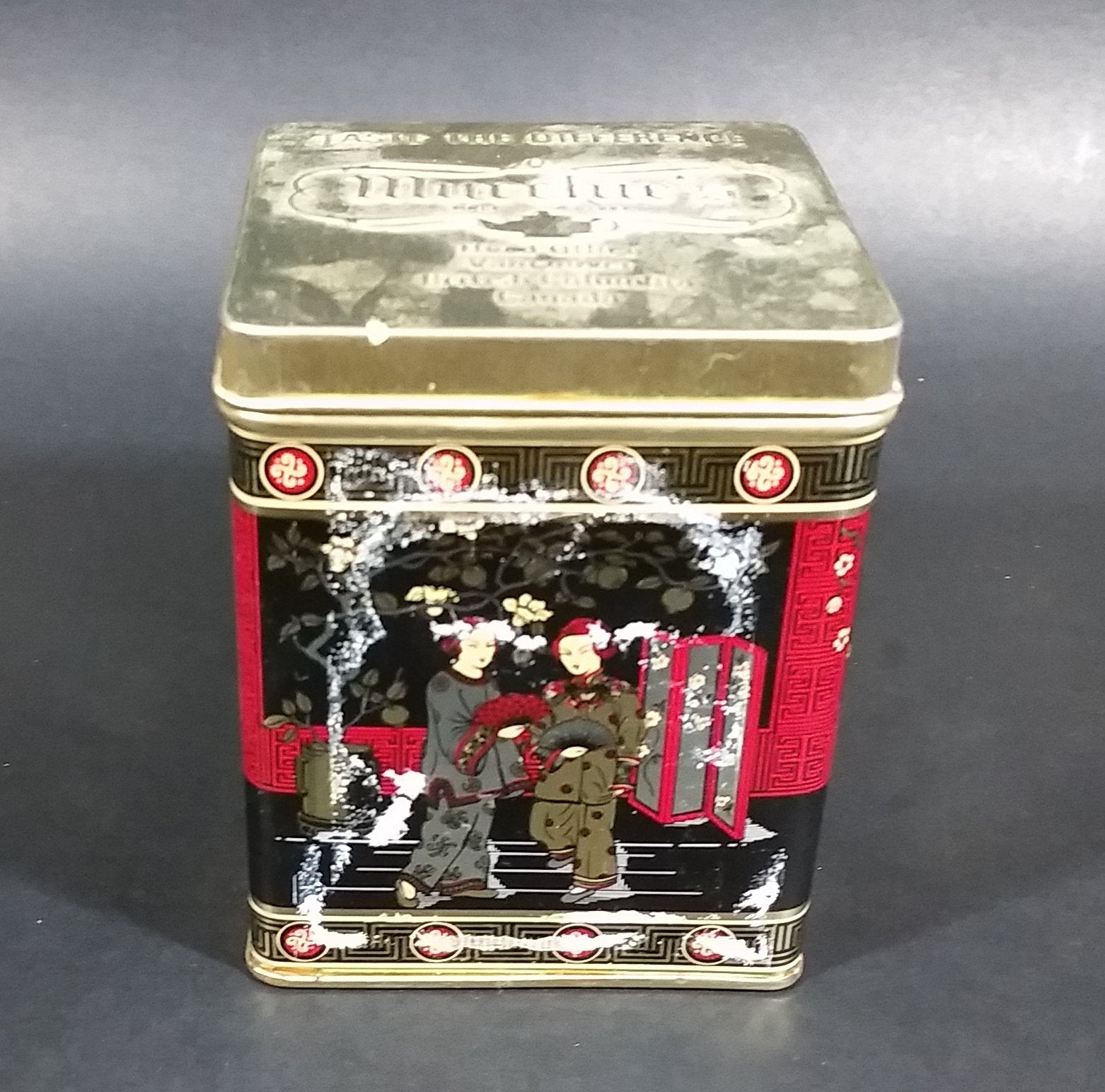 Collectible Murchie's "Taste The Difference" Red, Black, Gold Tea Tin Container - Vancouver, B.C. 2