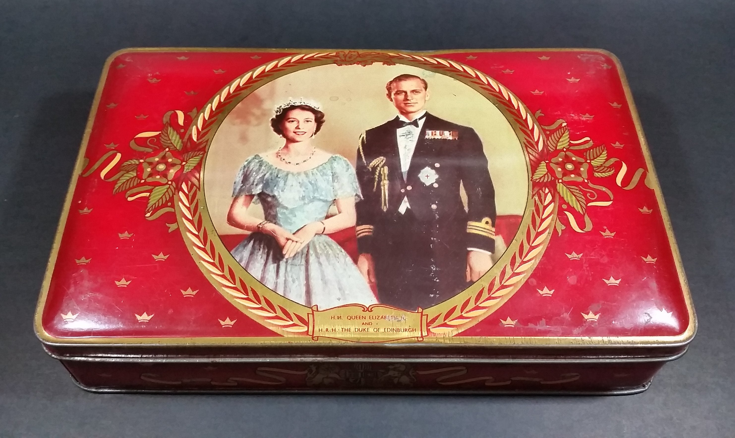 1953 Queen Elizabeth II & The Duke of Edinburgh Coronation Harry Vincent Ltd Toffee Tin 14