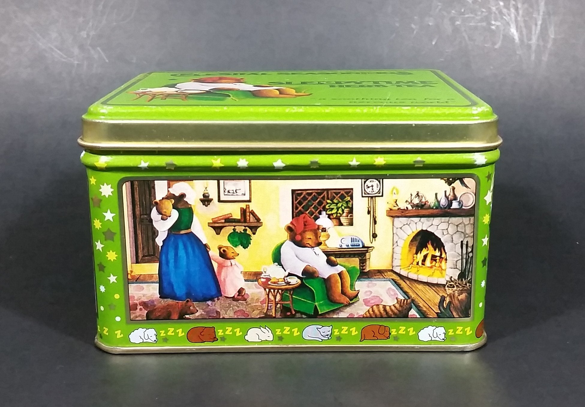 1982 Celestial Seasonings Sleepytime Herb Tea Empty Green Tin Container 3