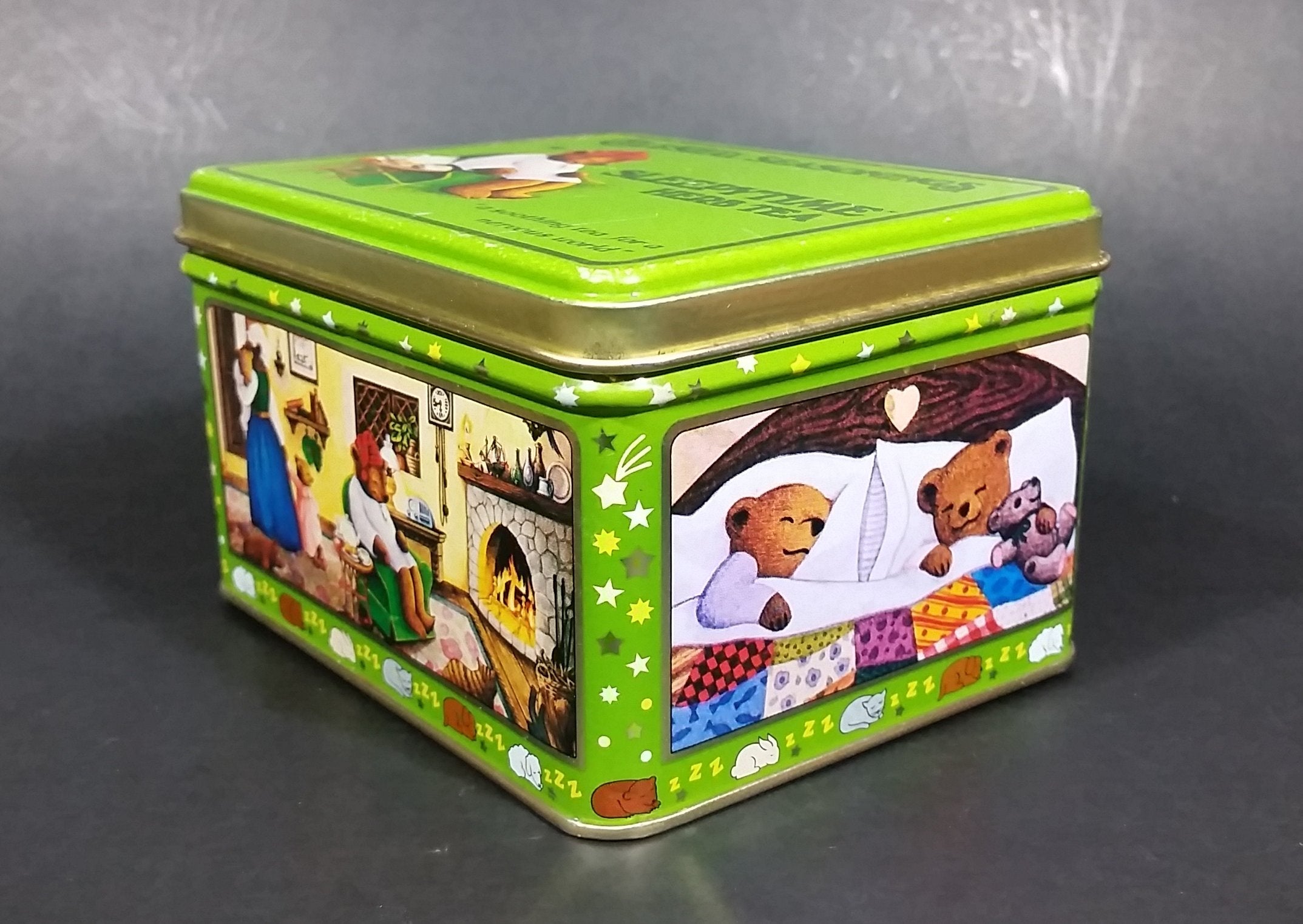 1982 Celestial Seasonings Sleepytime Herb Tea Empty Green Tin Container 4
