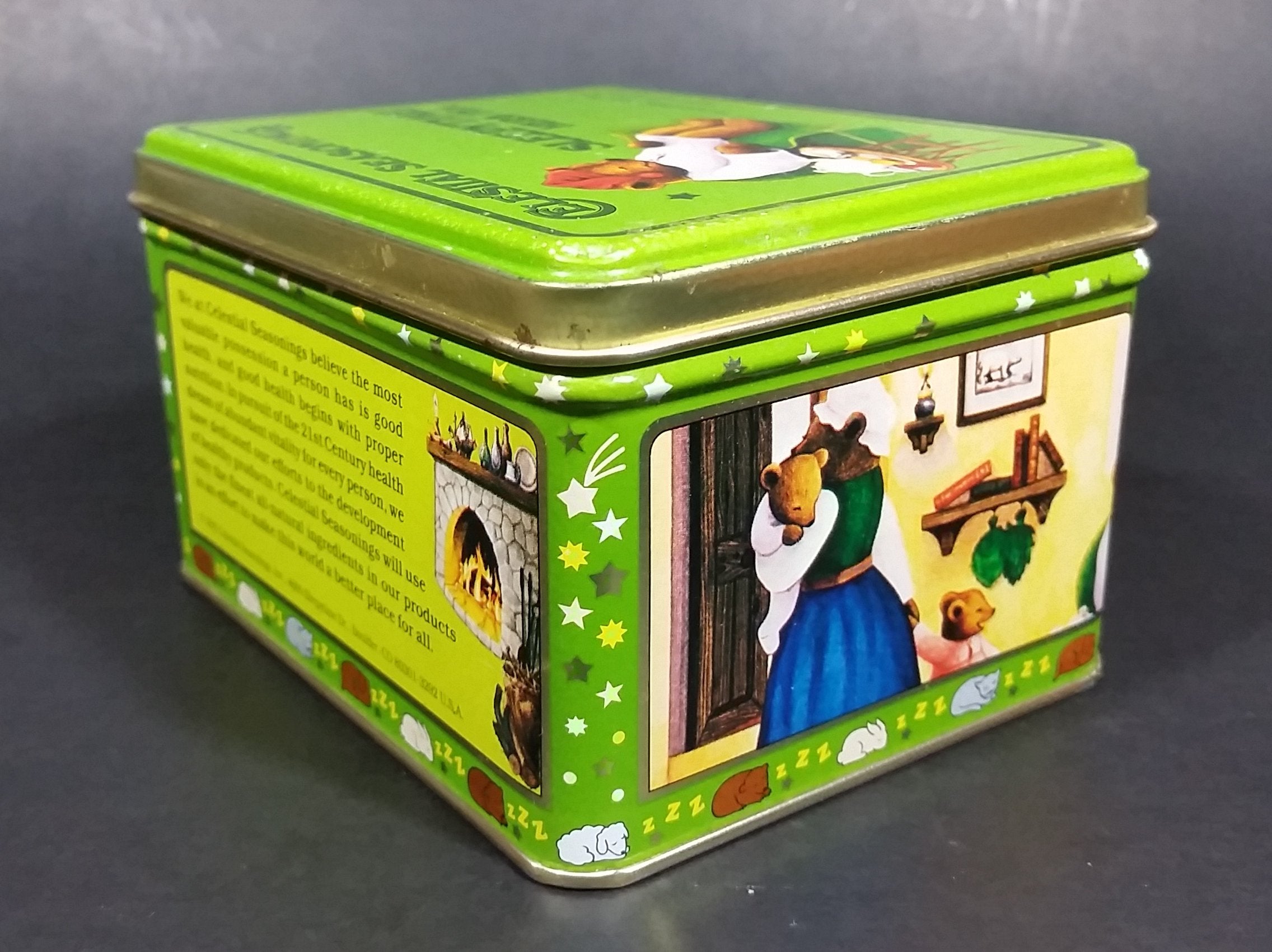 1982 Celestial Seasonings Sleepytime Herb Tea Empty Green Tin Container 8