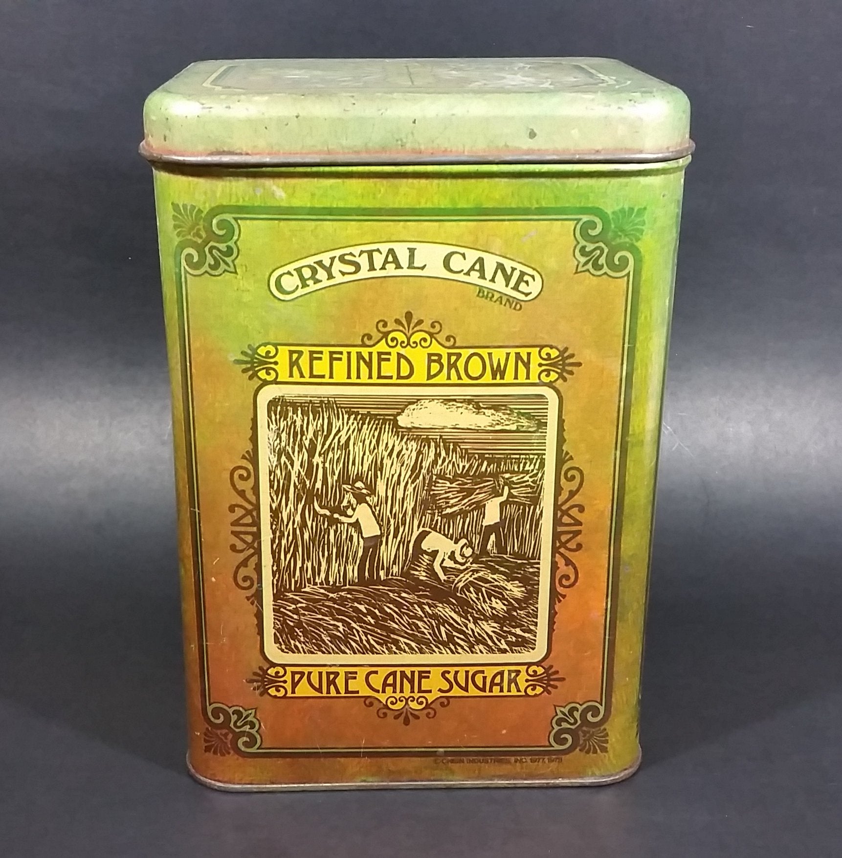Vintage 1978 Crystal Cane Brand Refined Brown Pure Cane Sugar Large Tin Container - Cheinco