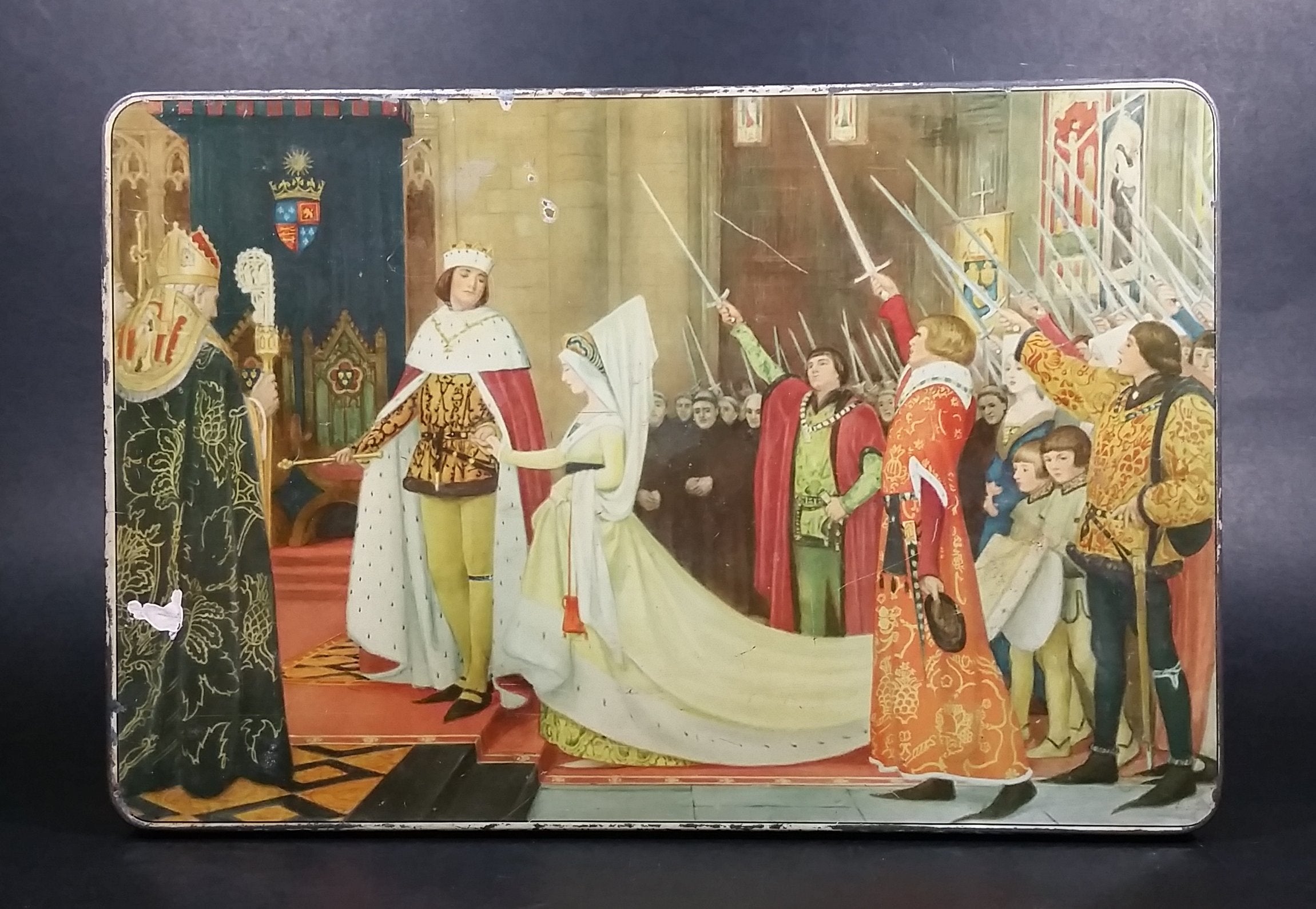 Rare Huntley & Palmers King Edward IV and His Queen, Elizabeth Woodville At Reading Abbey A.D. 1464 Biscuits Tin