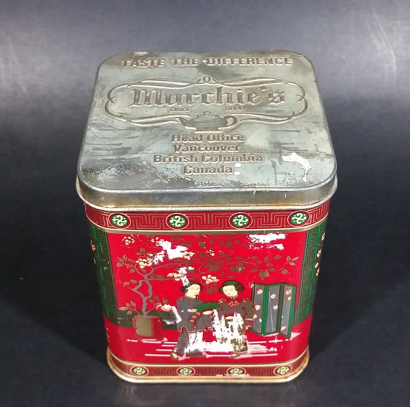Collectible 1978 Murchie's "Taste The Difference" Red, Gold Tea Tin Container - Vancouver, B.C.