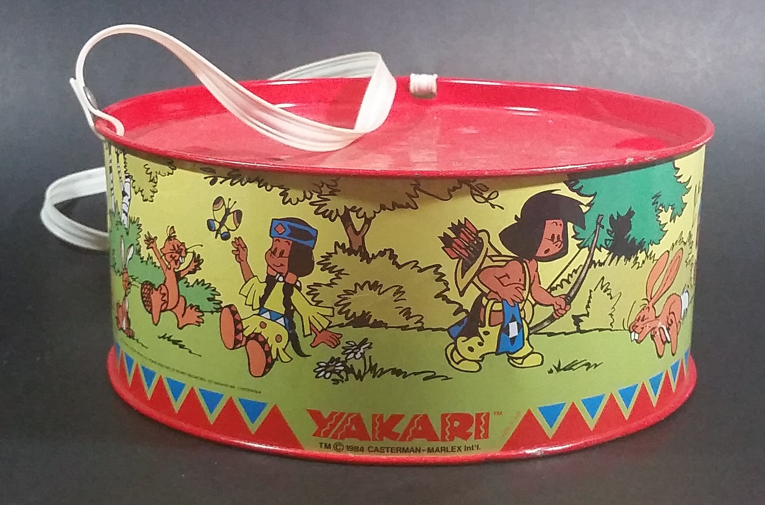 Vintage 1984 LBZ German Made Yakari Comic Book Series Red Tin Drum Toy