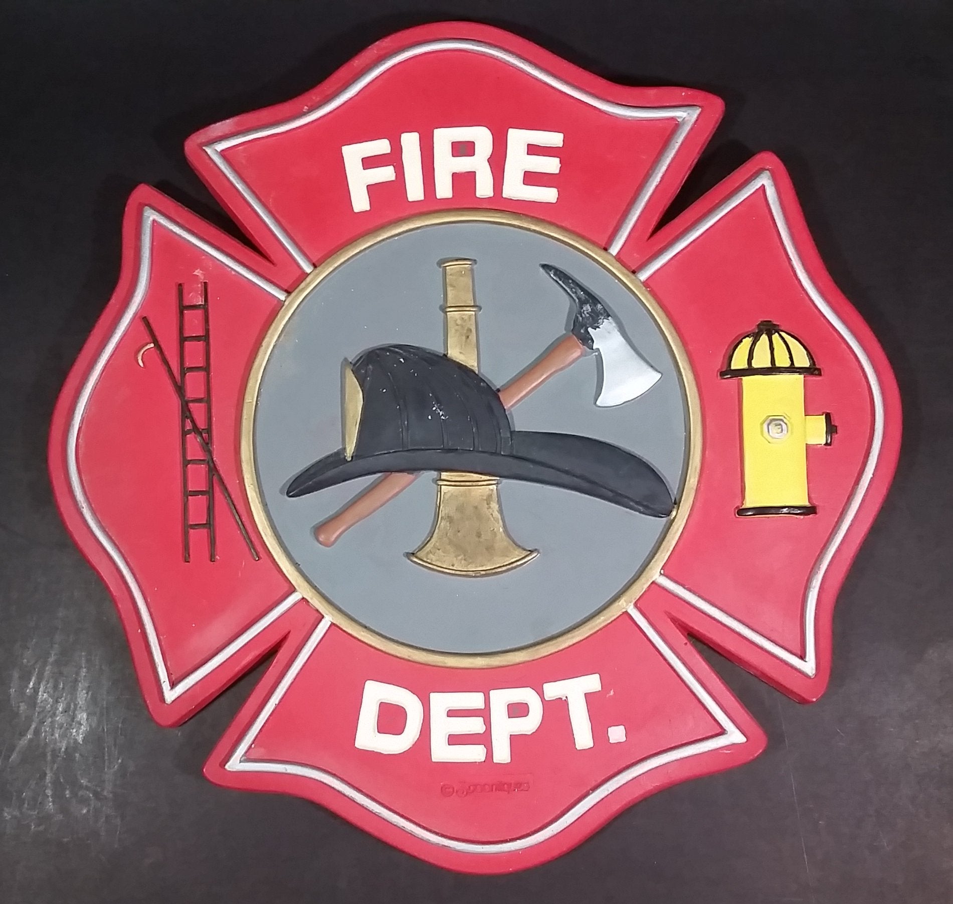 Spoontiques Fire Dept. Maltese Cross Red Stepping Stone Wall Hanging w/ Hook, Ladder, Hat, and Hydrant