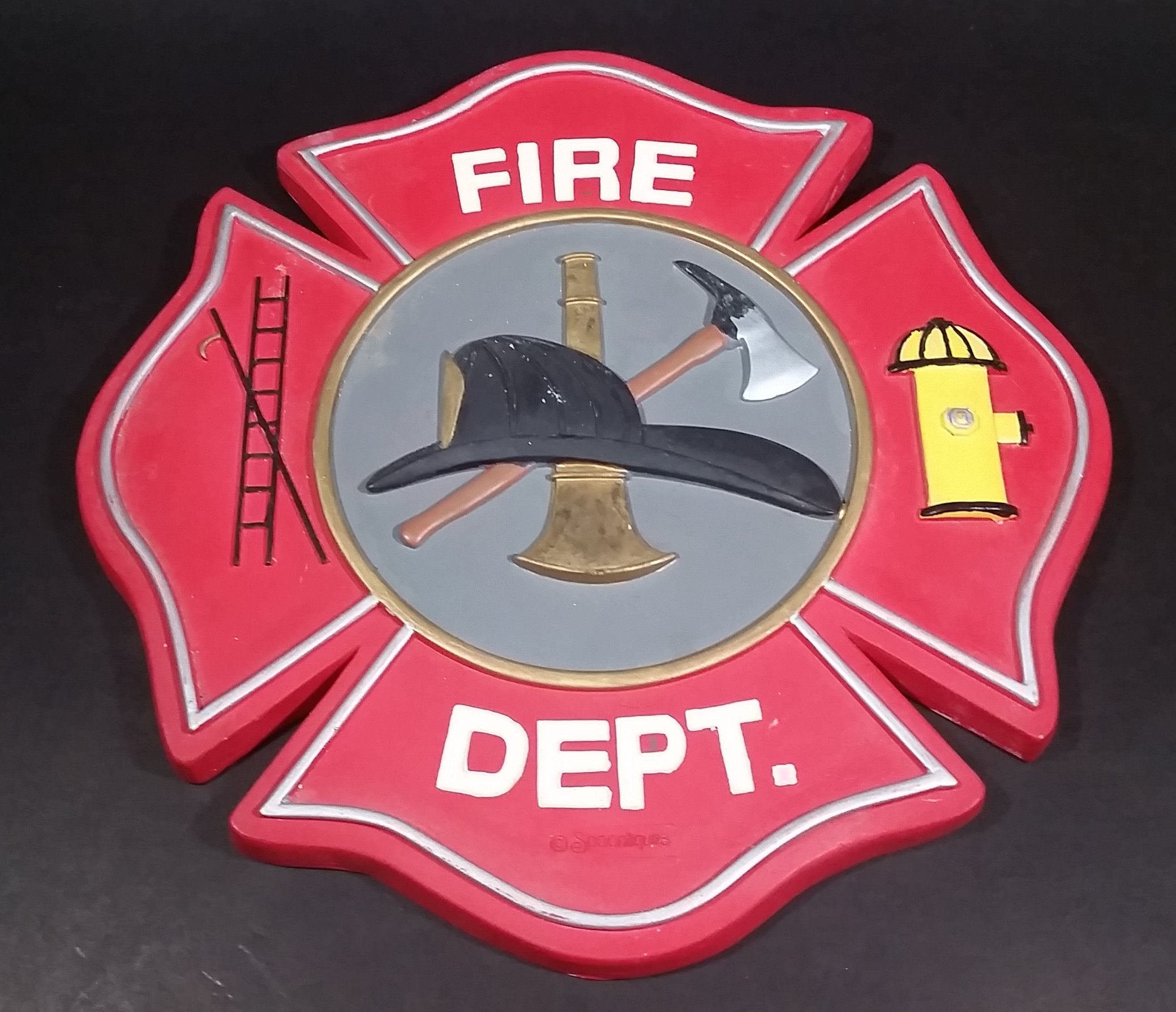 Spoontiques Fire Dept. Maltese Cross Red Stepping Stone Wall Hanging w/ Hook, Ladder, Hat, and Hydrant 2