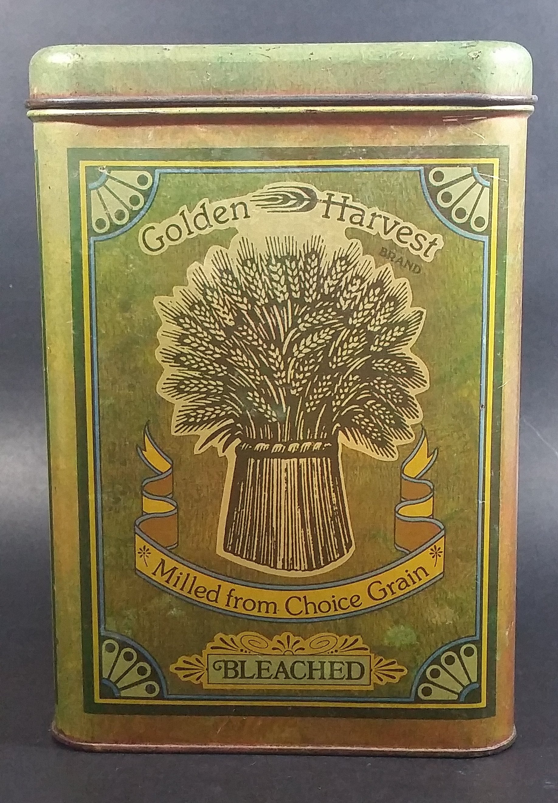 Vintage 1978 Golden Harvest Brand Bleached Flour Large Tin Container - Cheinco