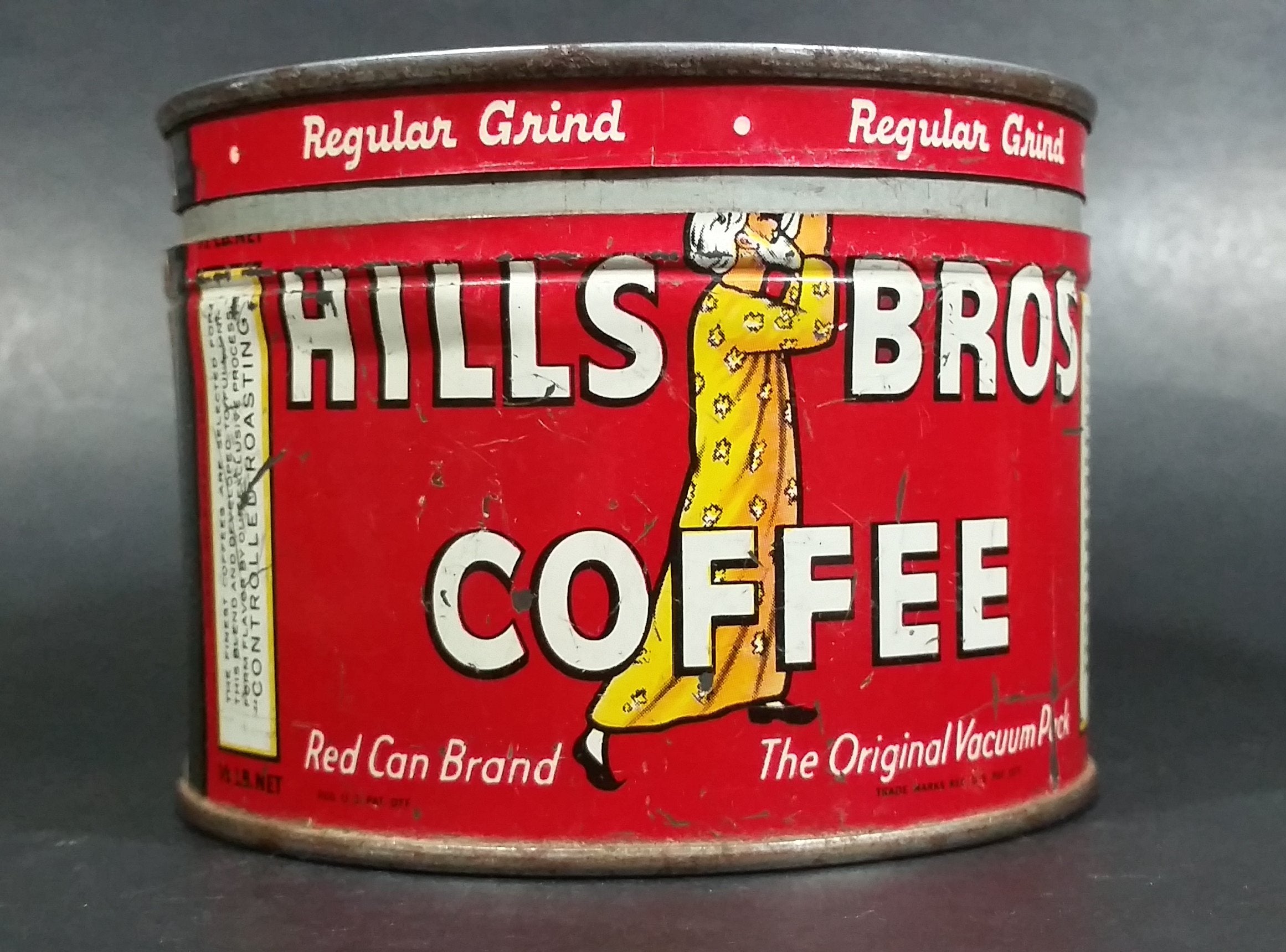 Vintage c. 1952 Hills Bros Coffee 1/2 Lb. Empty Red Round Tin Can with Lid - San Francisco 5