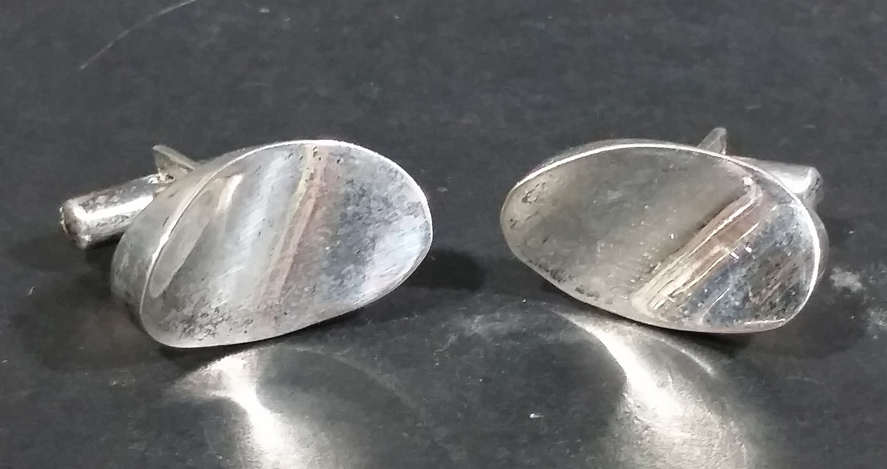 Vintage Oval Curved Modernist Sterling Silver Cufflinks - Made in Mexico