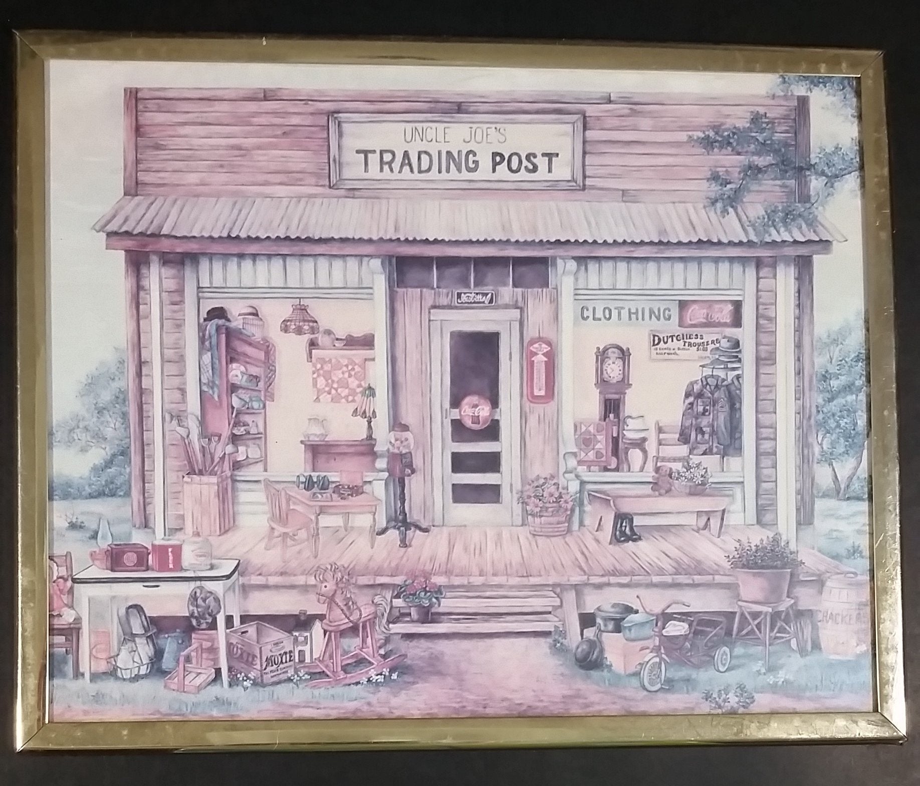 Vintage Kay Lamb Shannon "Uncle Joe's Trading Post" Country Scene Coca-Cola Crown Cola 8 x 10 Framed Print