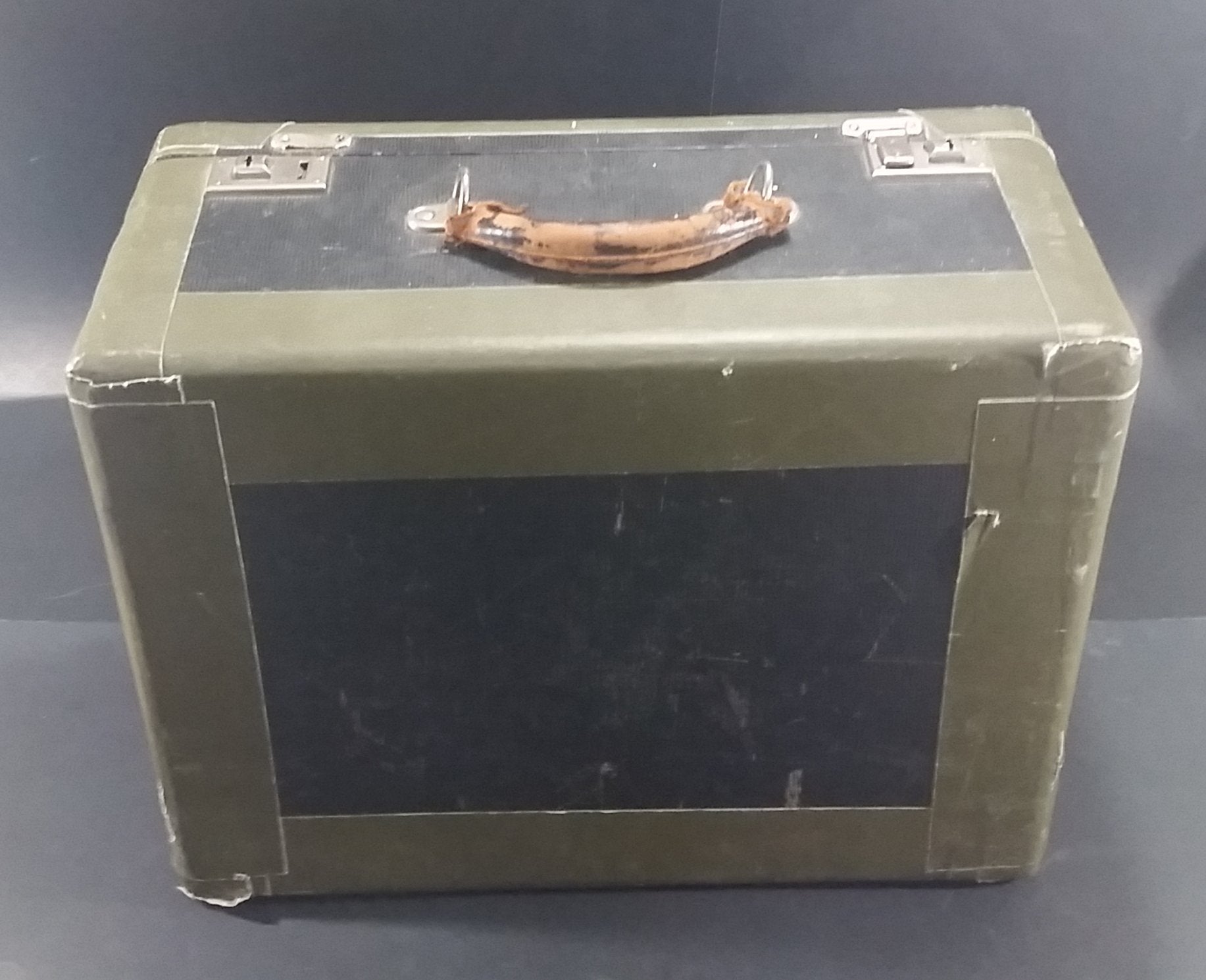 Vintage McBrine Travel Baggage Suitcase with Brown Leather Handle Blue Lining - Made in United Kingdom