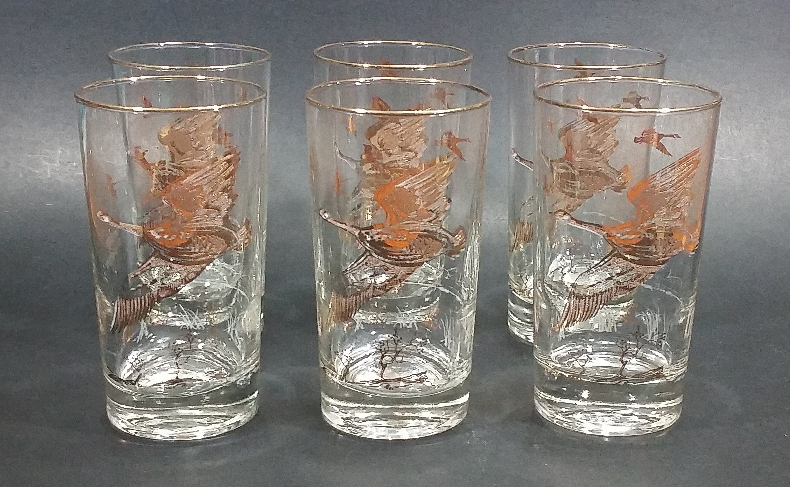 Set of 6 Vintage Libbey Canada Goose Geese Golden Rimmed 5" Drinking Tumbler Glasses