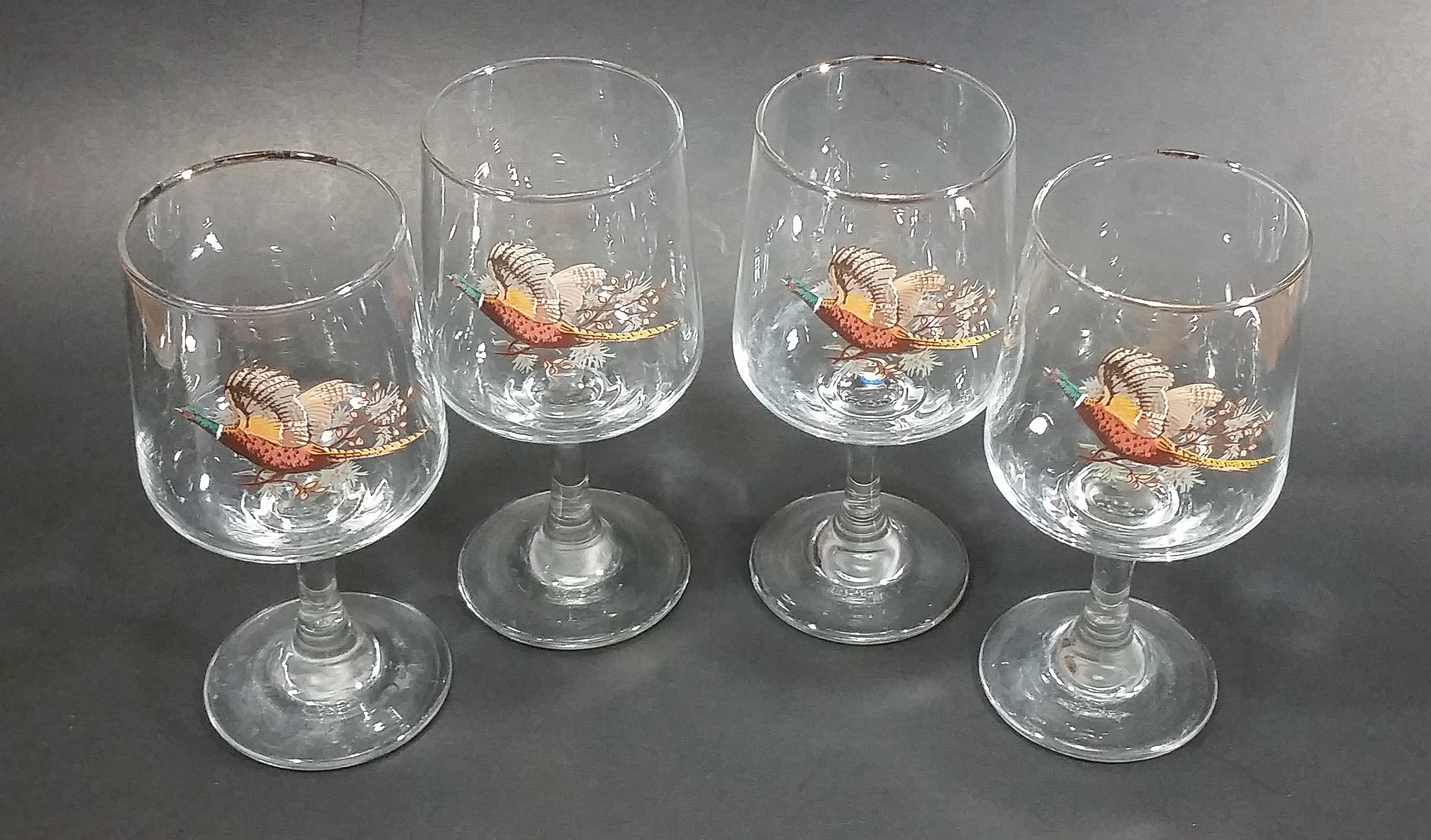 Set of 4 Vintage Libbey Pheasant Hunting Game Bird Rimmed 5" Wine Glasses 2