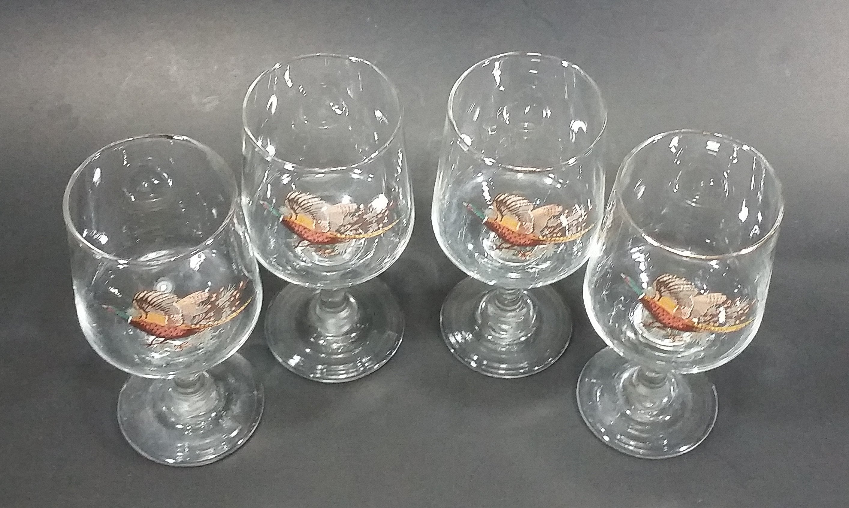 Set of 4 Vintage Libbey Pheasant Hunting Game Bird Rimmed 5" Wine Glasses 3