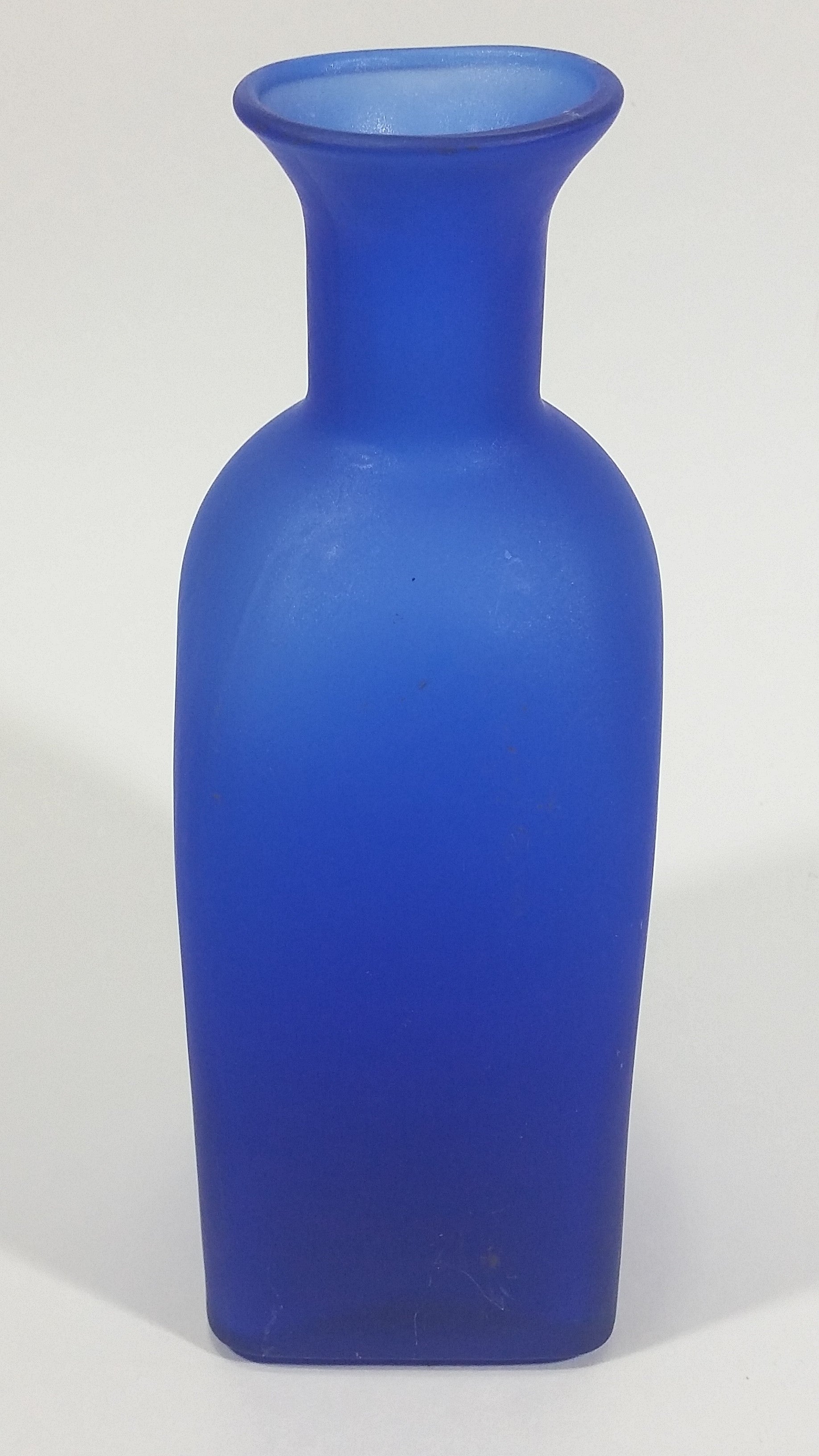 Beautiful 7 1/2" Tall Square Frosted Cobalt Blue Glass Cork Top Bottle