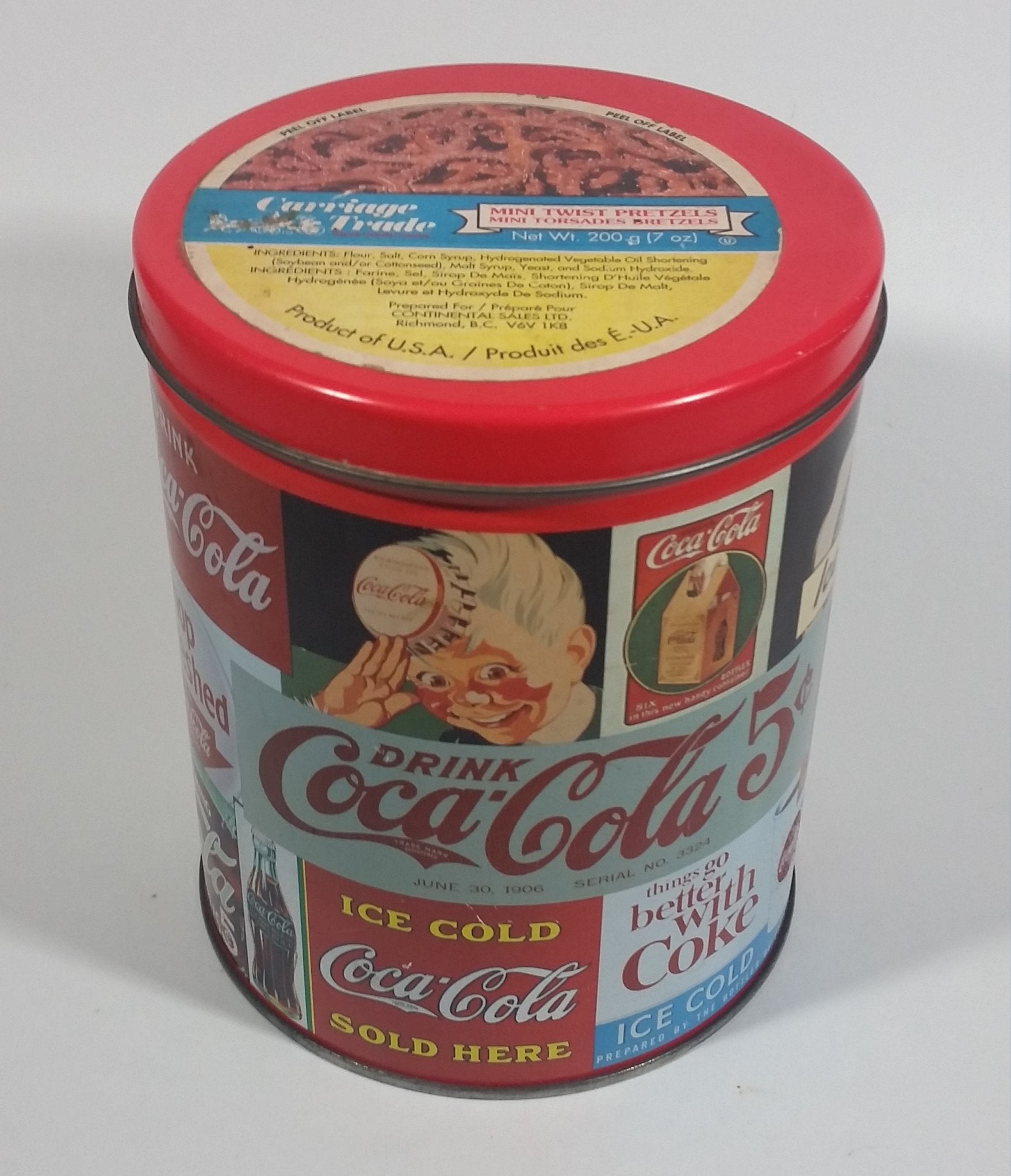 1994 Coca-Cola Coke Soda Pop Carriage Trade Mini Twist Pretzels Nostalgic Tin Beverage Advertising Collectible