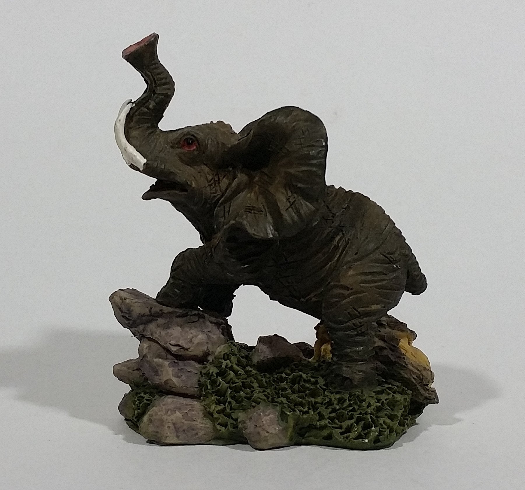 Elephant with Tusks Holding Trunk Upwards Resin Figurine - SABRE