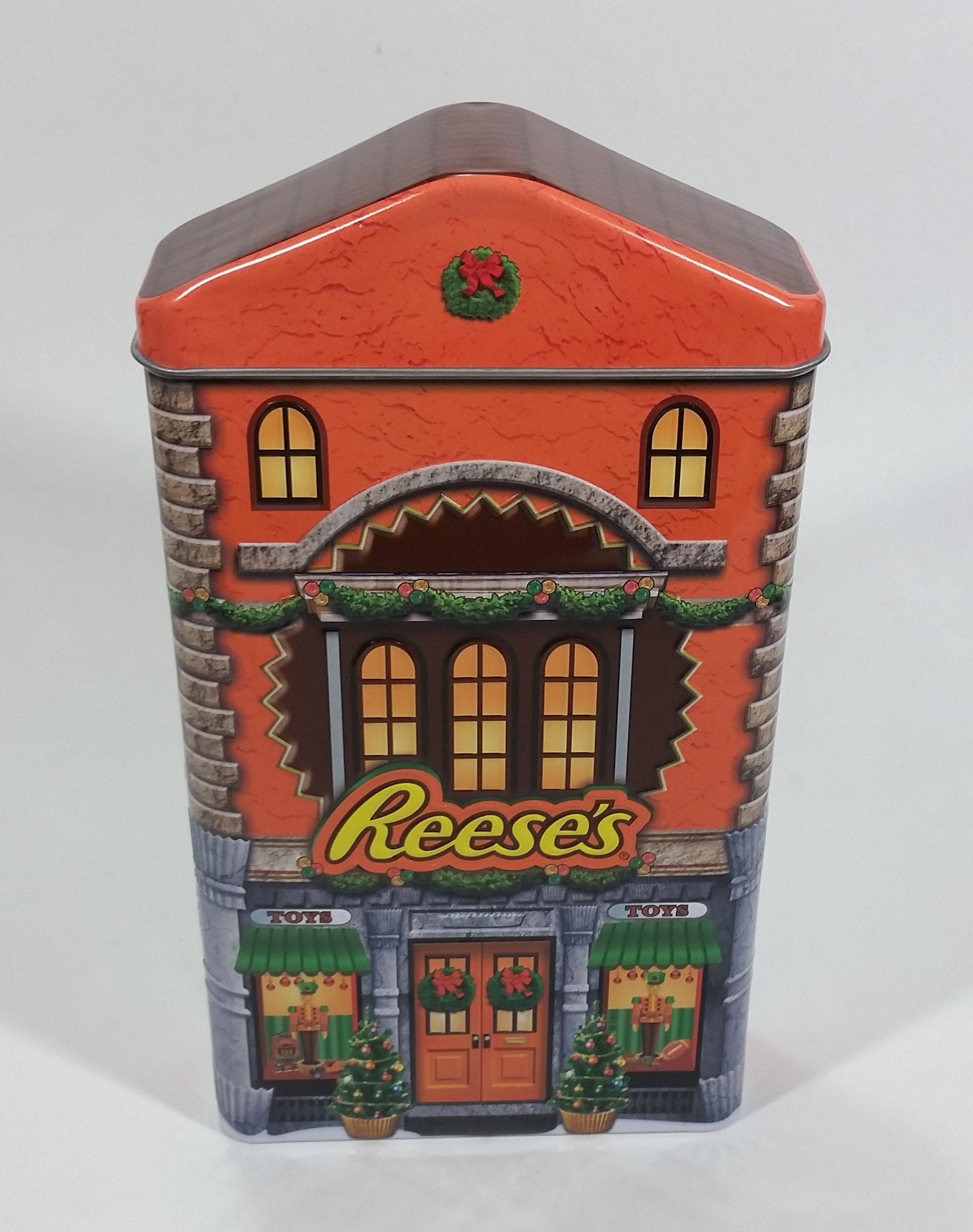 Collectible Reese's Peanut Butter Cups Reese's Pieces Orange Christmas Holiday Toy Store Themed Orange Chocolate Tin 2